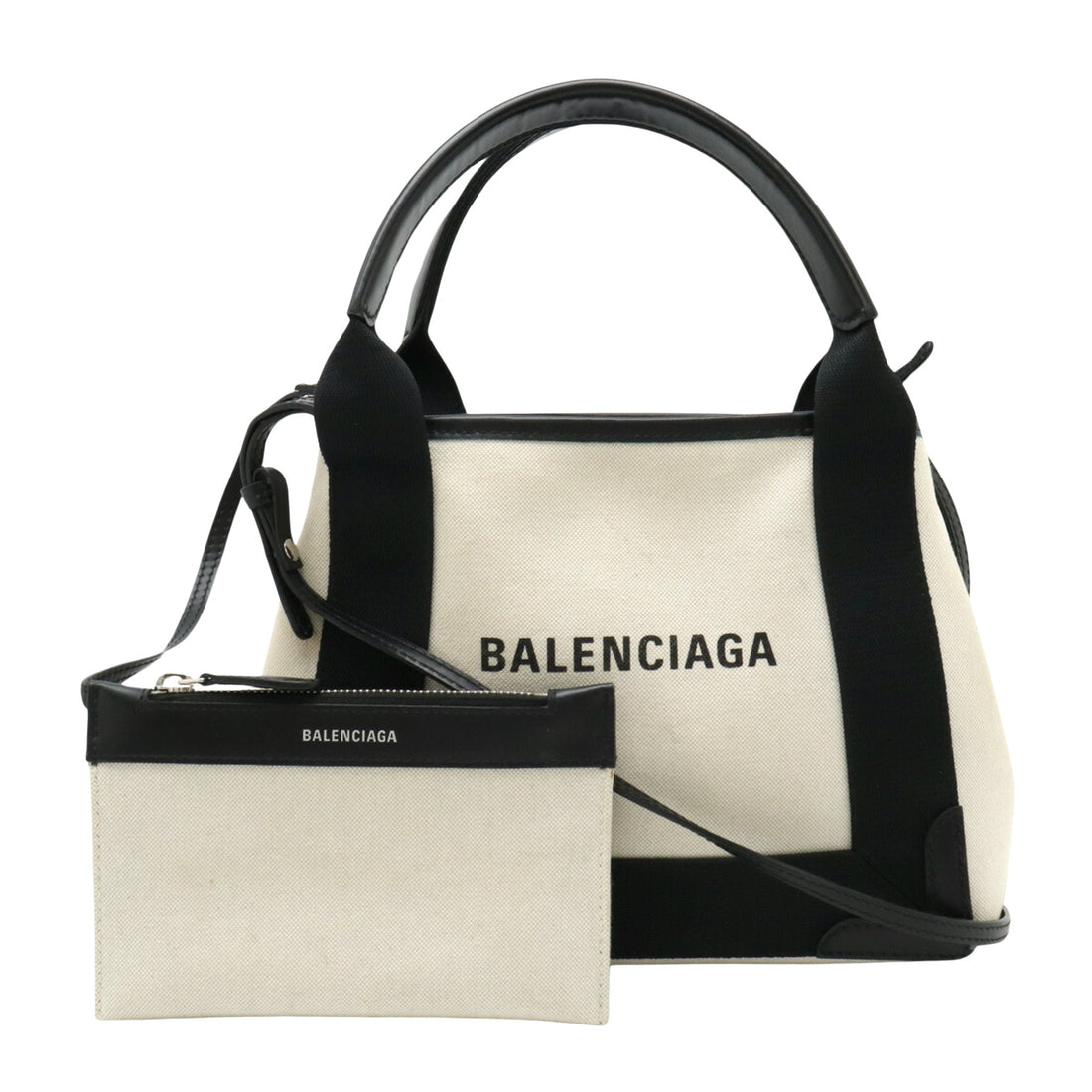 Balenciaga Navy pouch Ecru Canvas Tote Bag