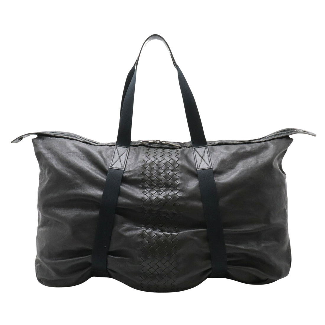 Bottega Veneta Intrecciato Black Leather Travel Bag