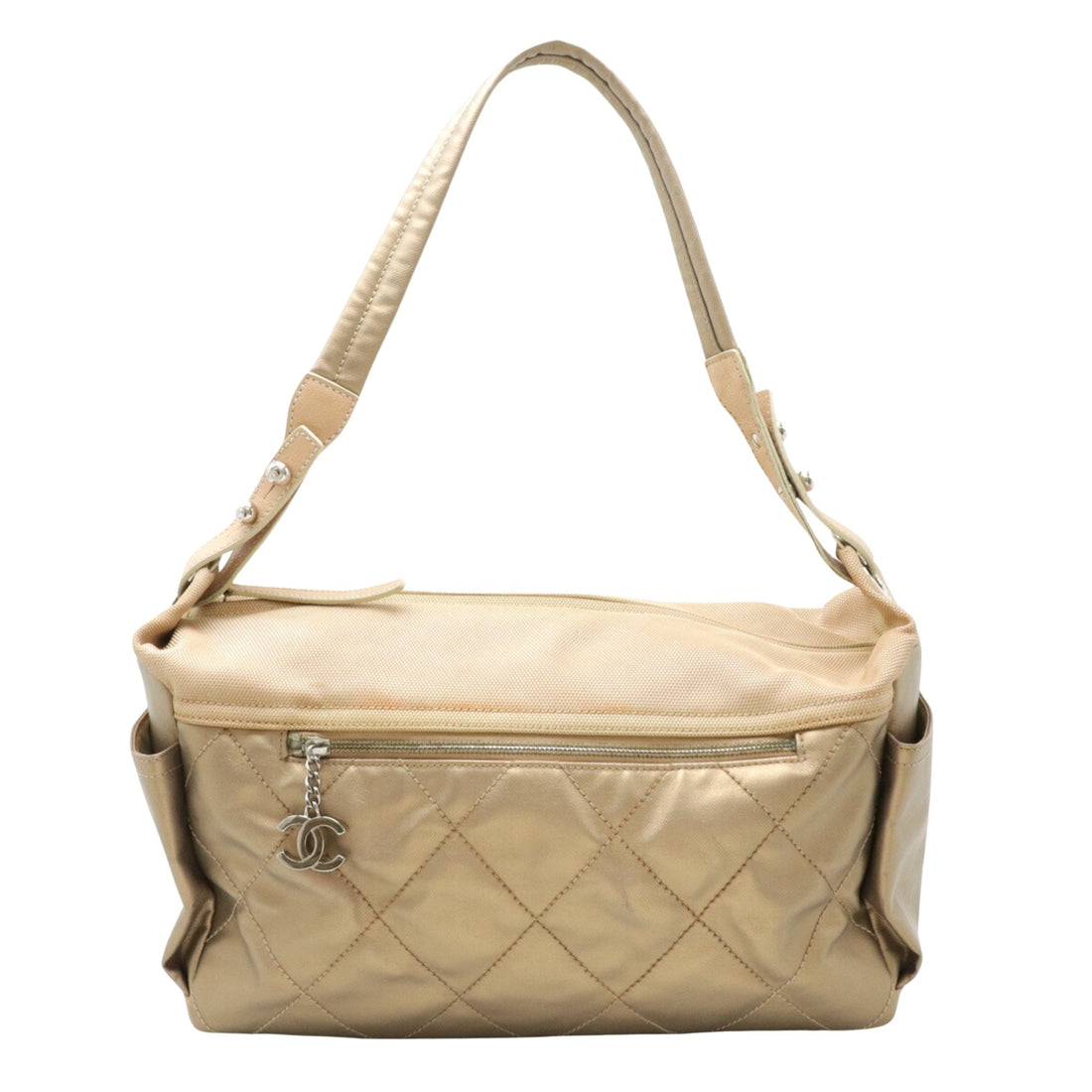 Chanel Paris Biarritz Gold Canvas Shoulder Bag