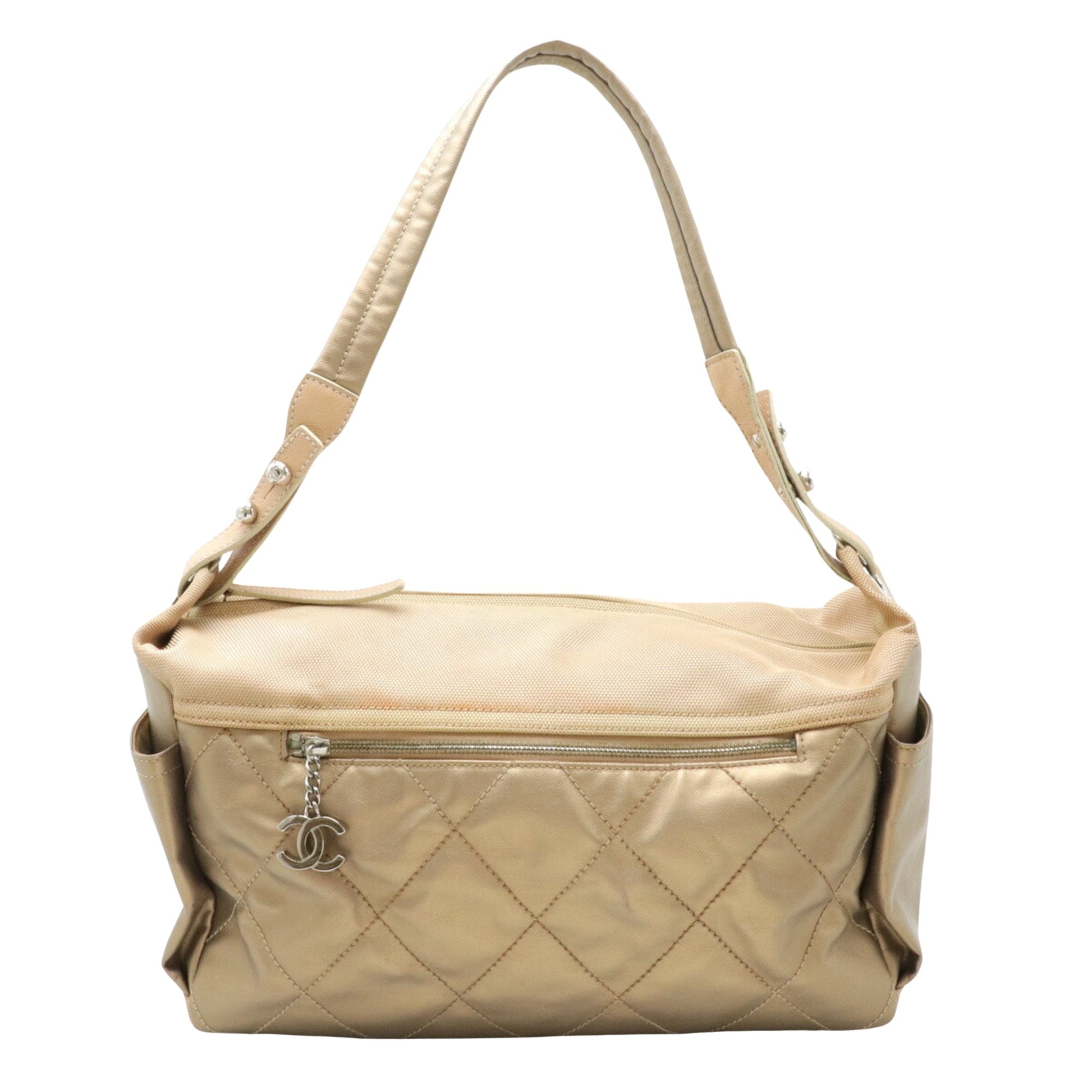 Chanel Paris Biarritz Gold Canvas Shoulder Bag