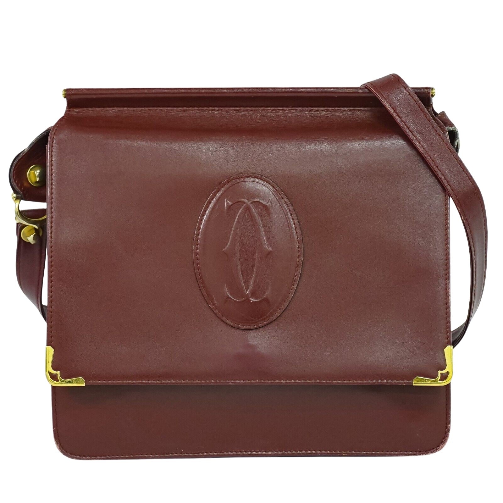 Cartier Must de Cartier Burgundy Leather Shoulder Bag