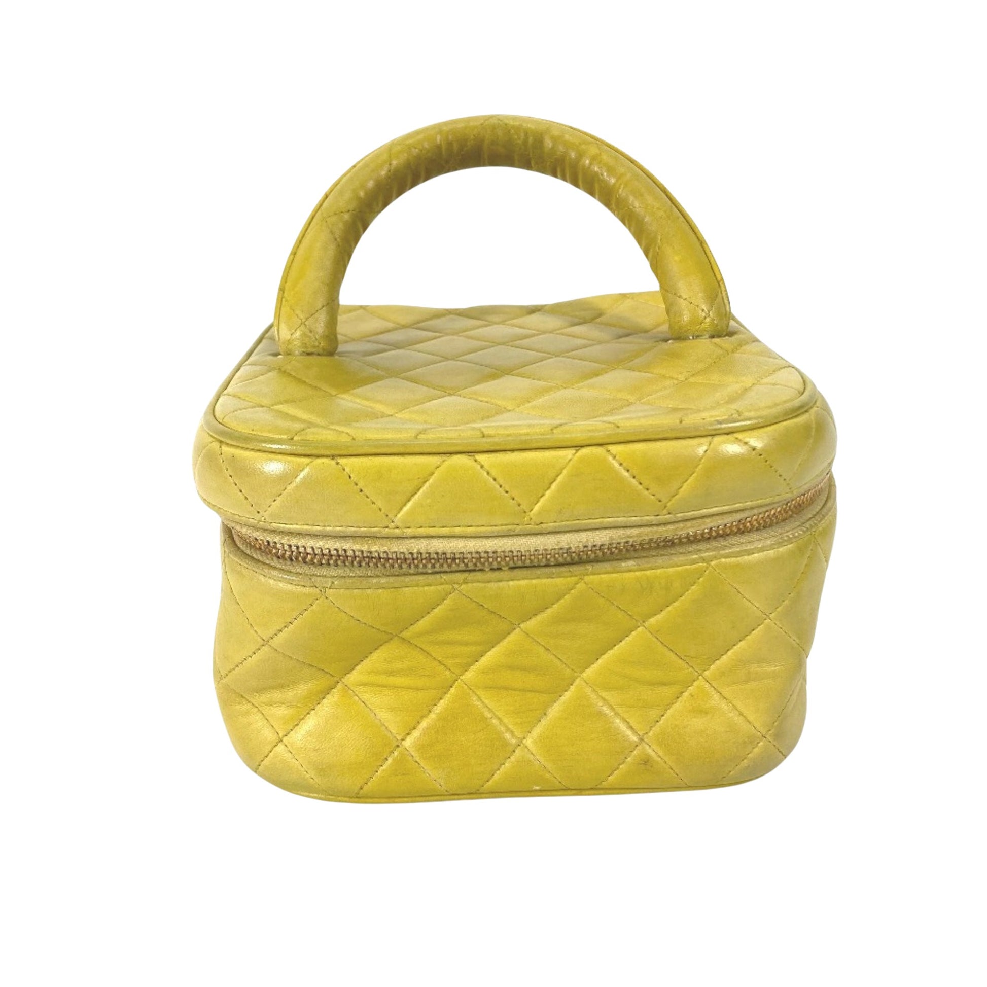 Chanel Vanity Yellow Leather Handbag 