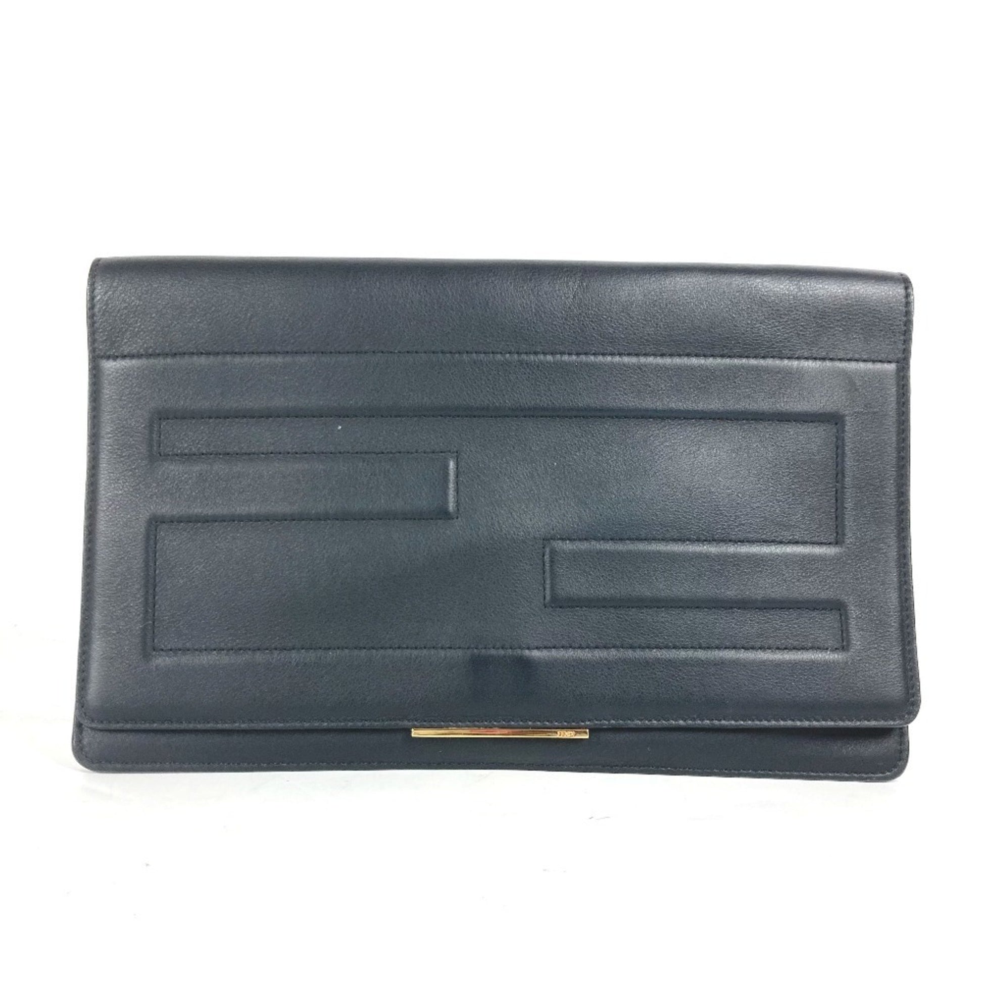 Fendi FF Black Leather Clutch Bag