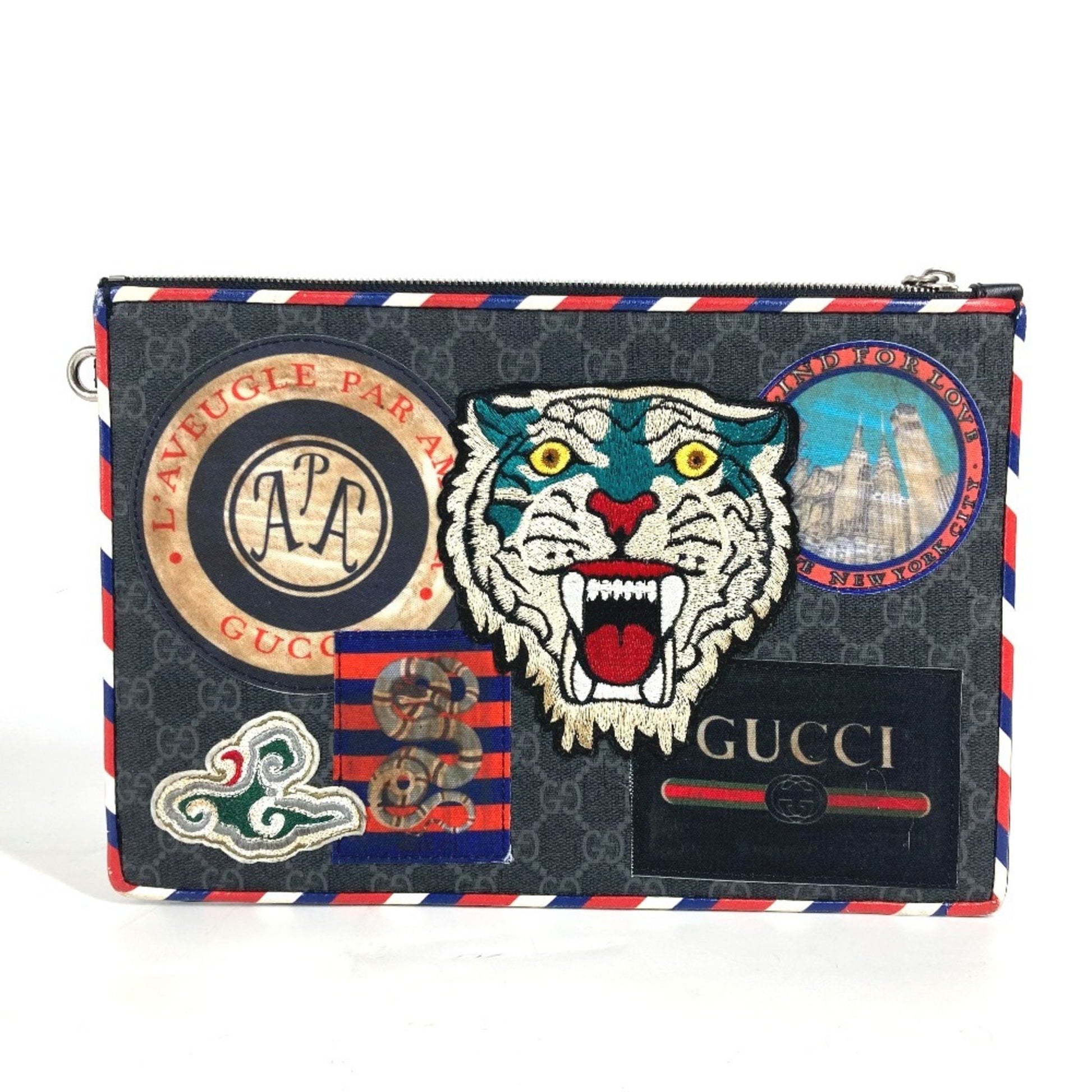 Gucci GG Supreme Grey Canvas Clutch Bag