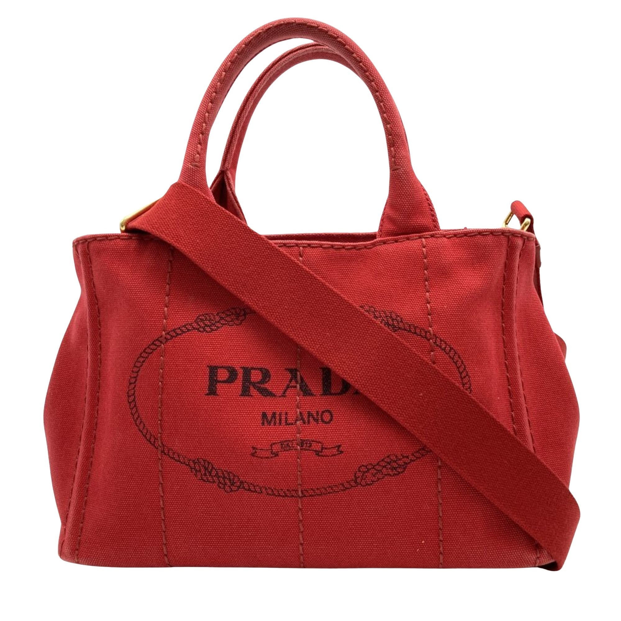 Prada Canapa Red Canvas Handbag 