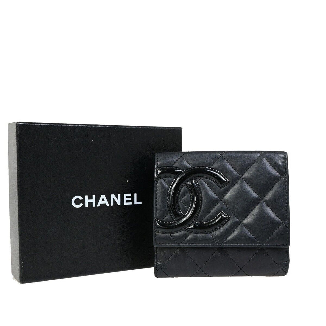 Chanel Cambon Black Patent Leather Wallet 