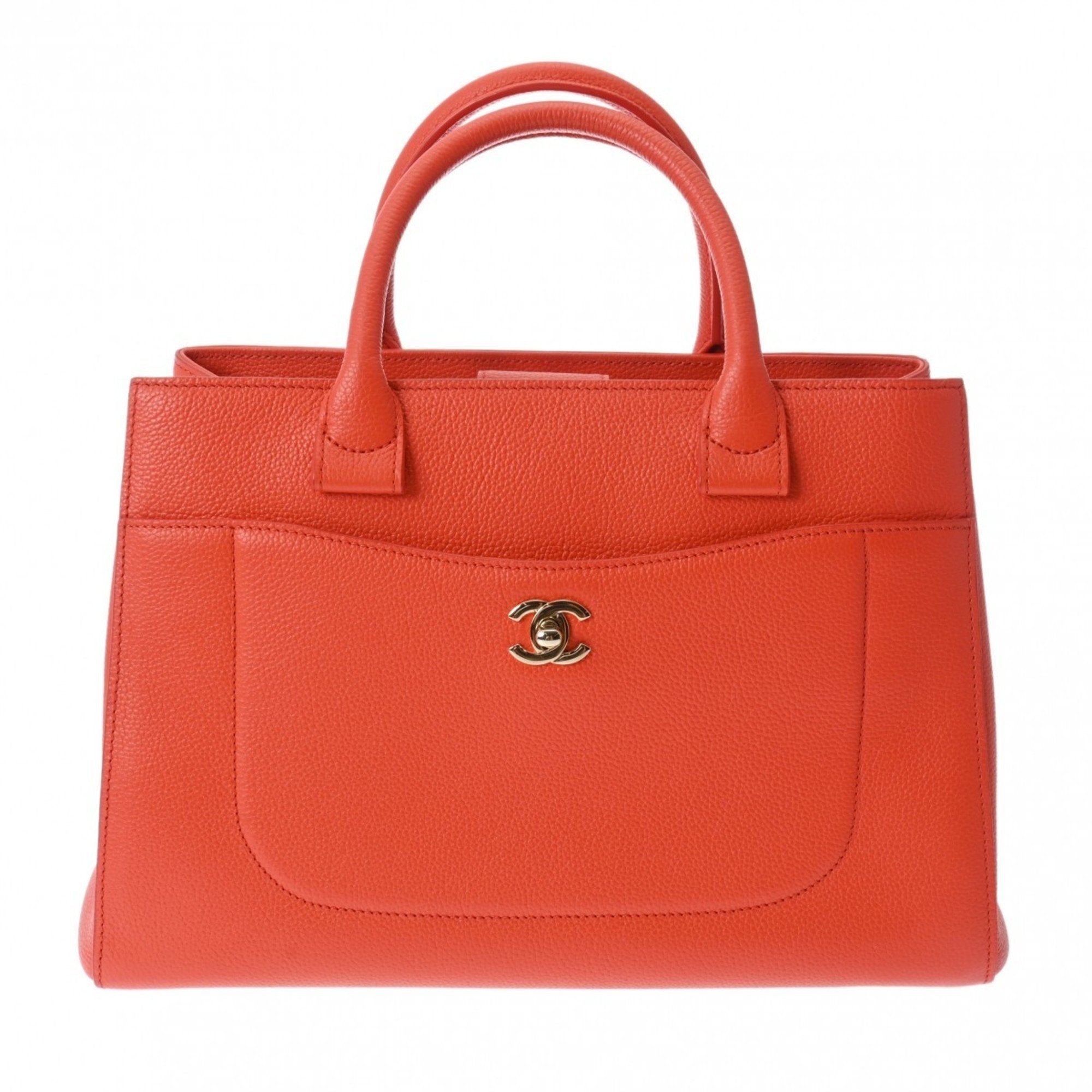 Chanel Shopping Orange Leather Handbag 