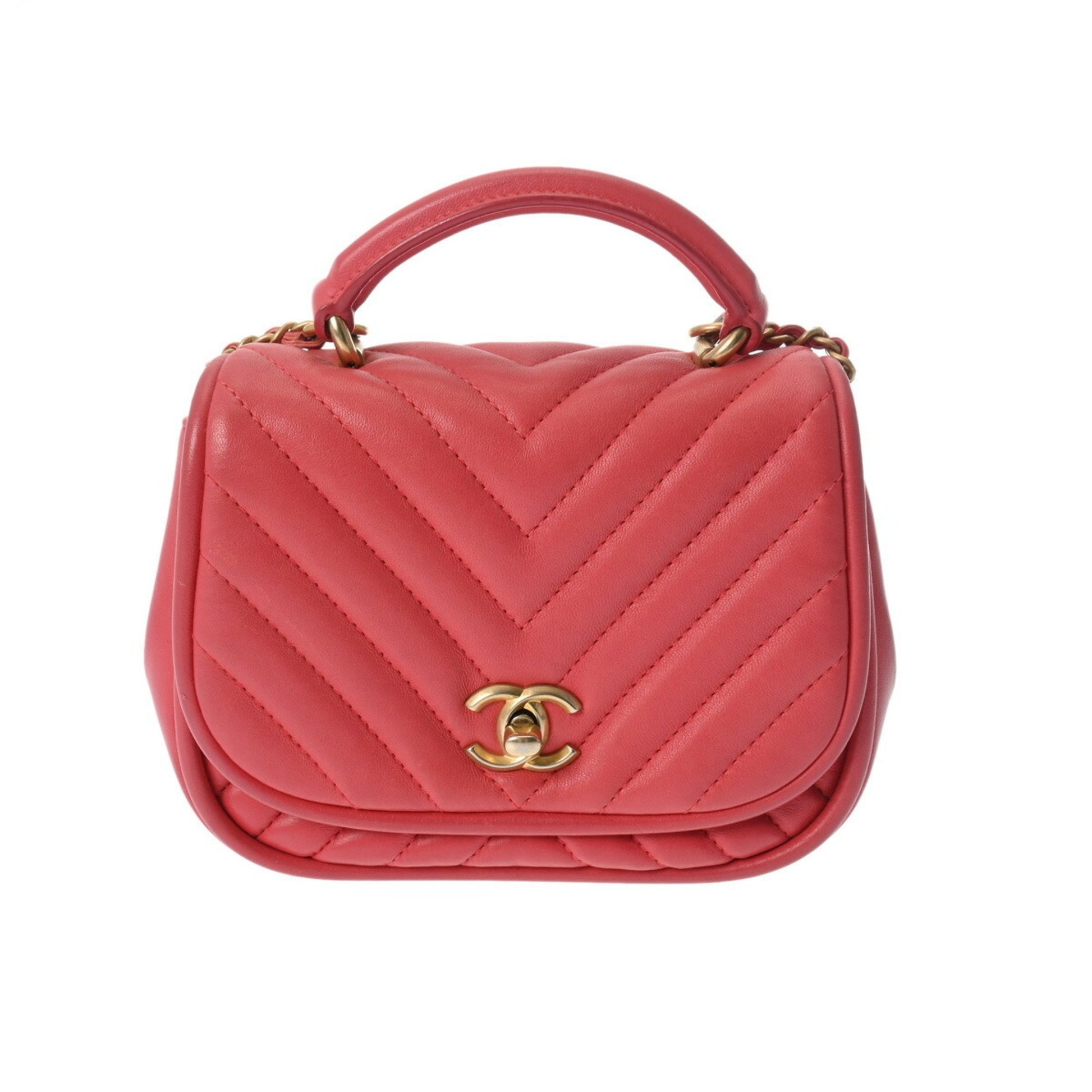 Chanel Chevron Pink Leather Handbag 