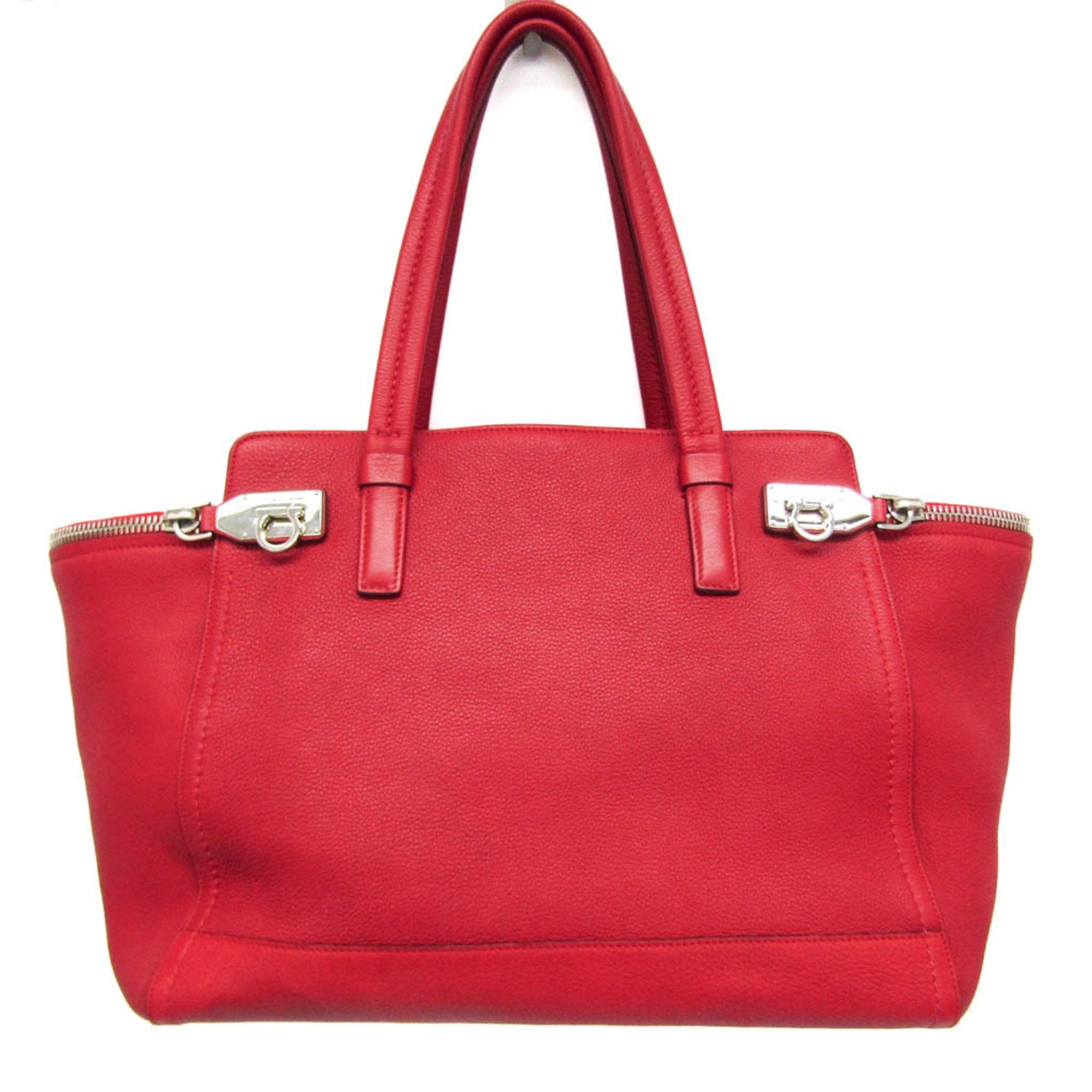 Salvatore Ferragamo Gancini Red Leather Tote Bag