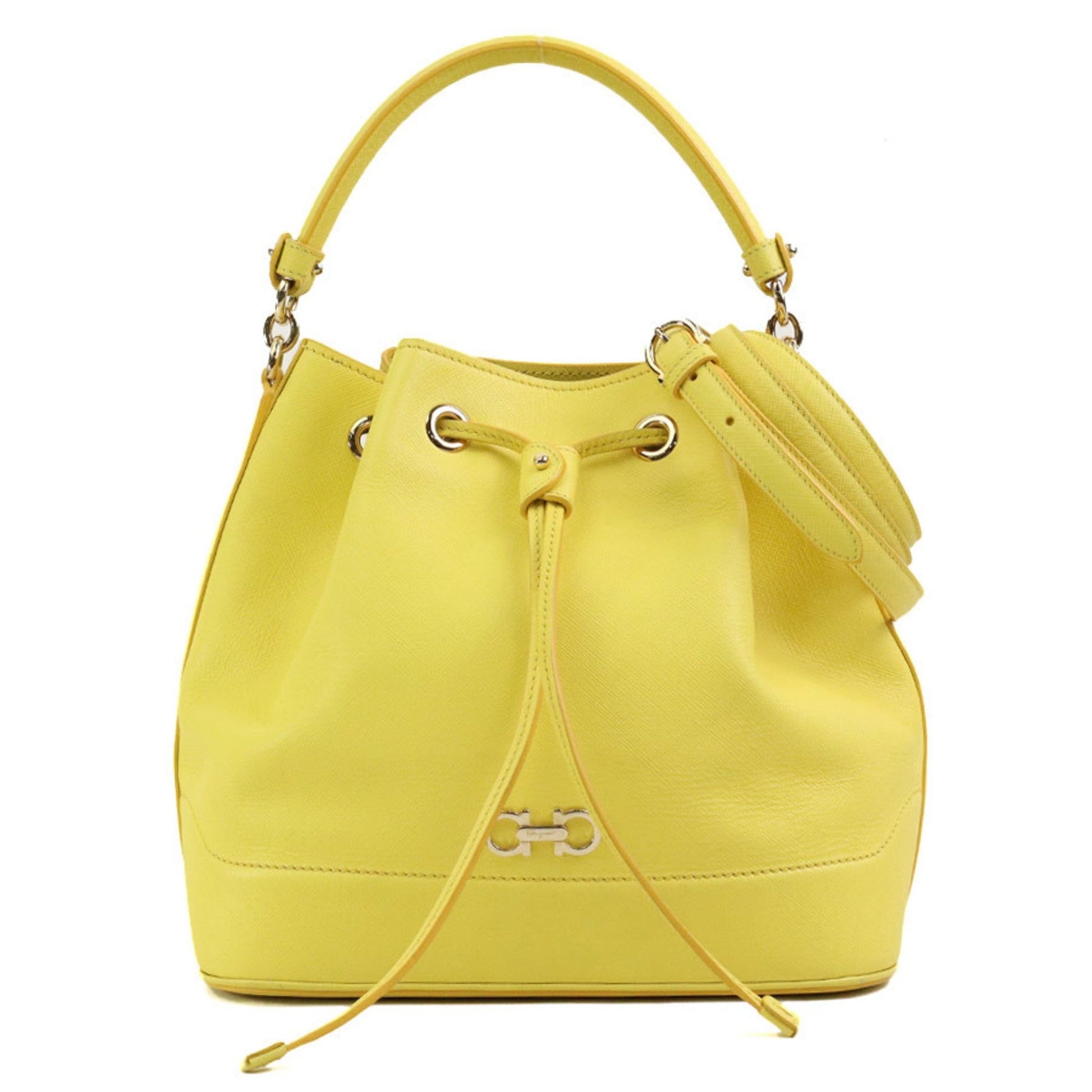 Salvatore Ferragamo Gancini Yellow Leather Handbag 