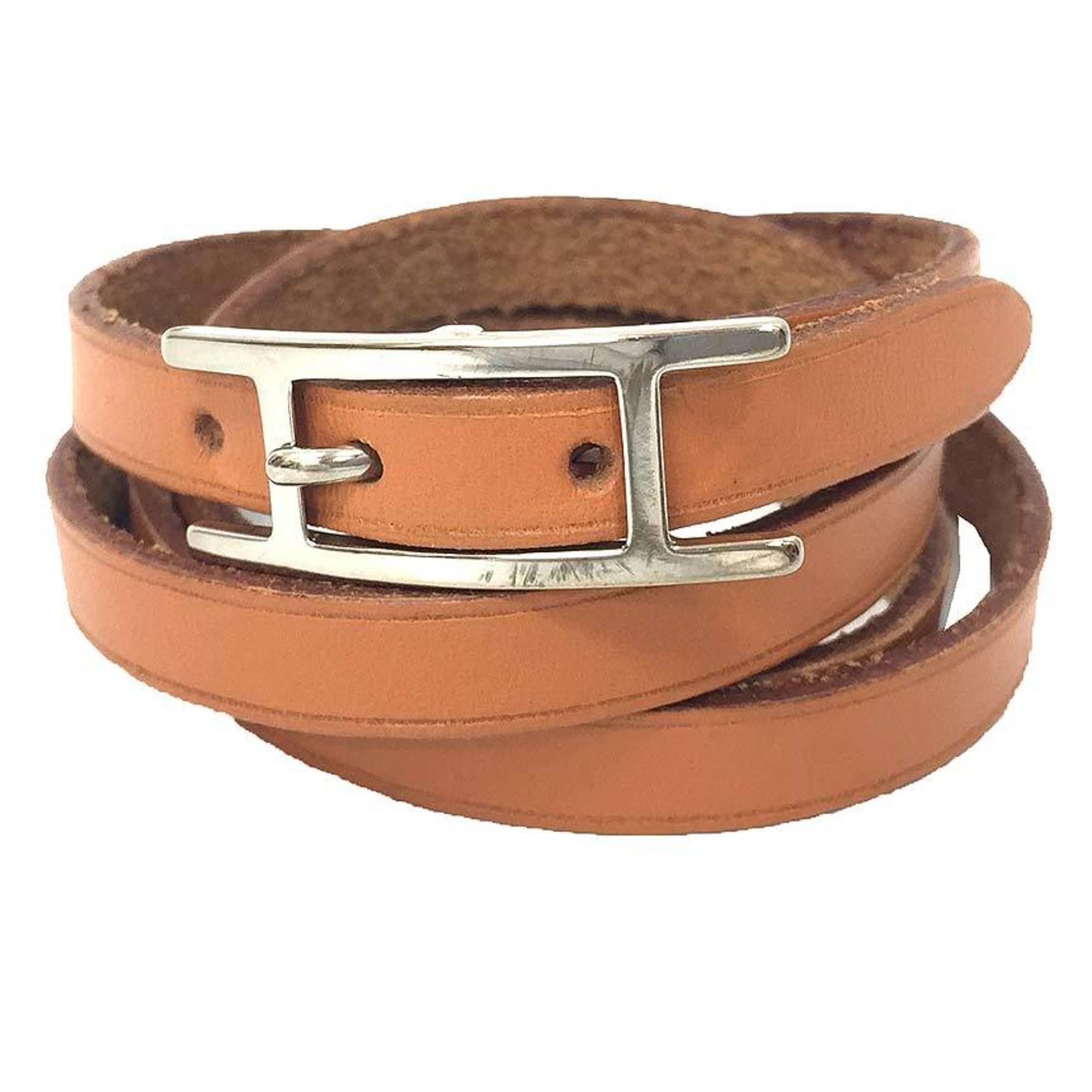 Hermès Behapi triple tour Camel Leather Bracelet 