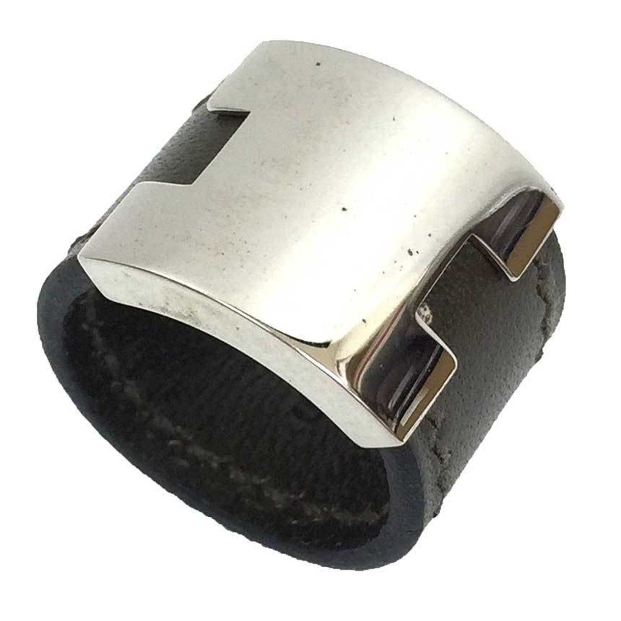 Hermès H Black Leather Ring 