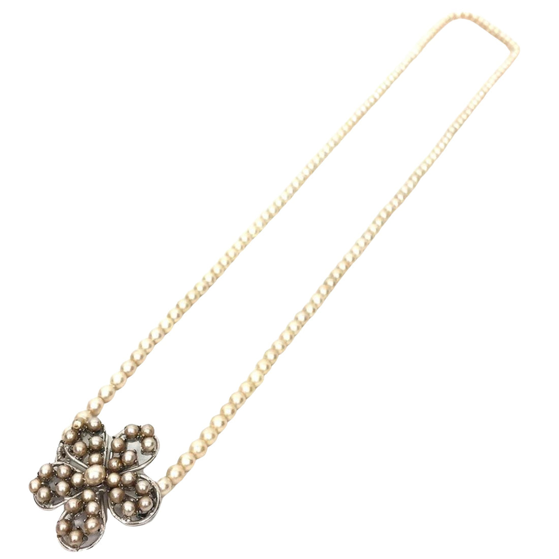 Chanel Clover White Metal Necklace 