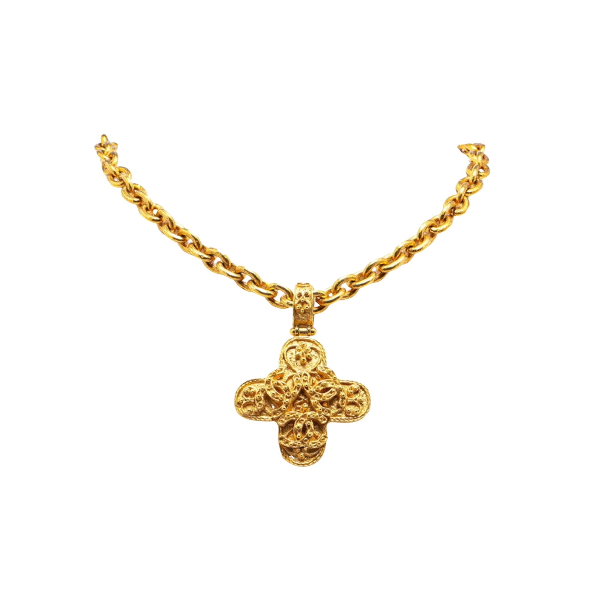 Chanel Cross Gold Gold Plated Necklace 