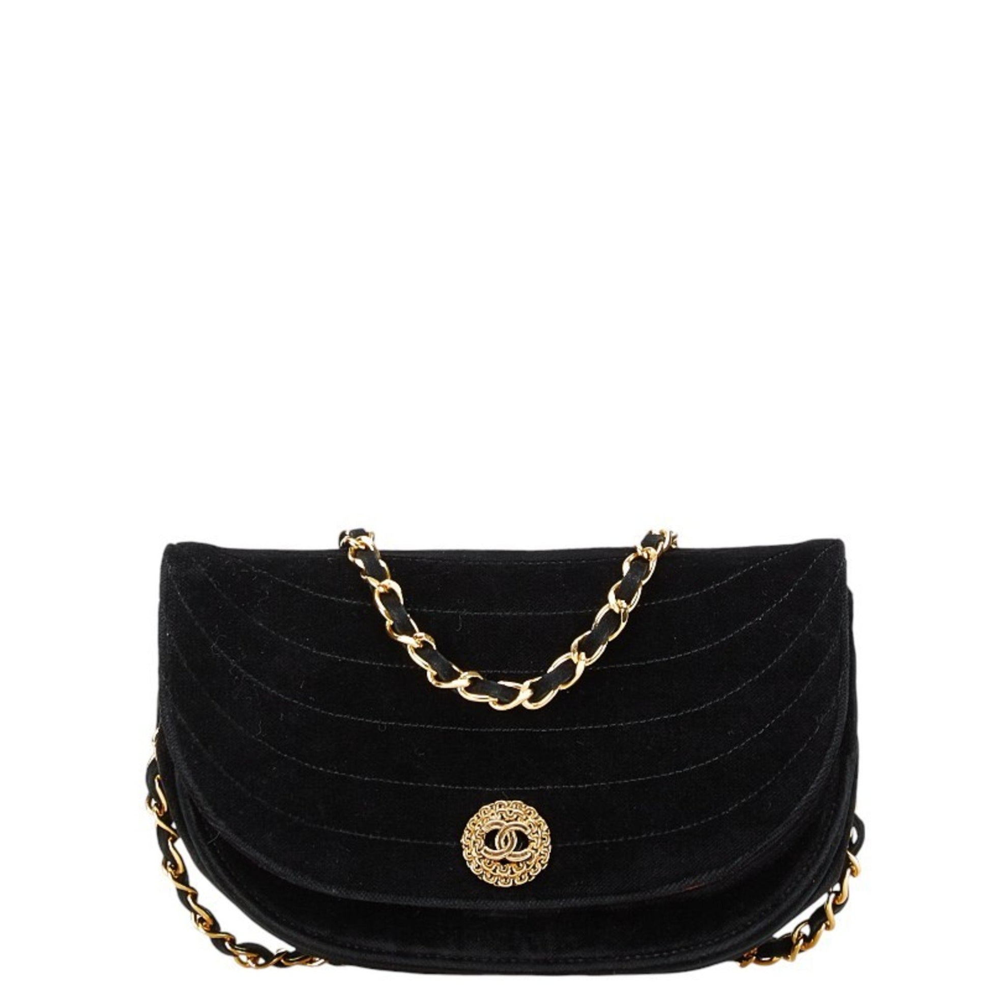 Chanel Half moon Black Suede Shoulder Bag