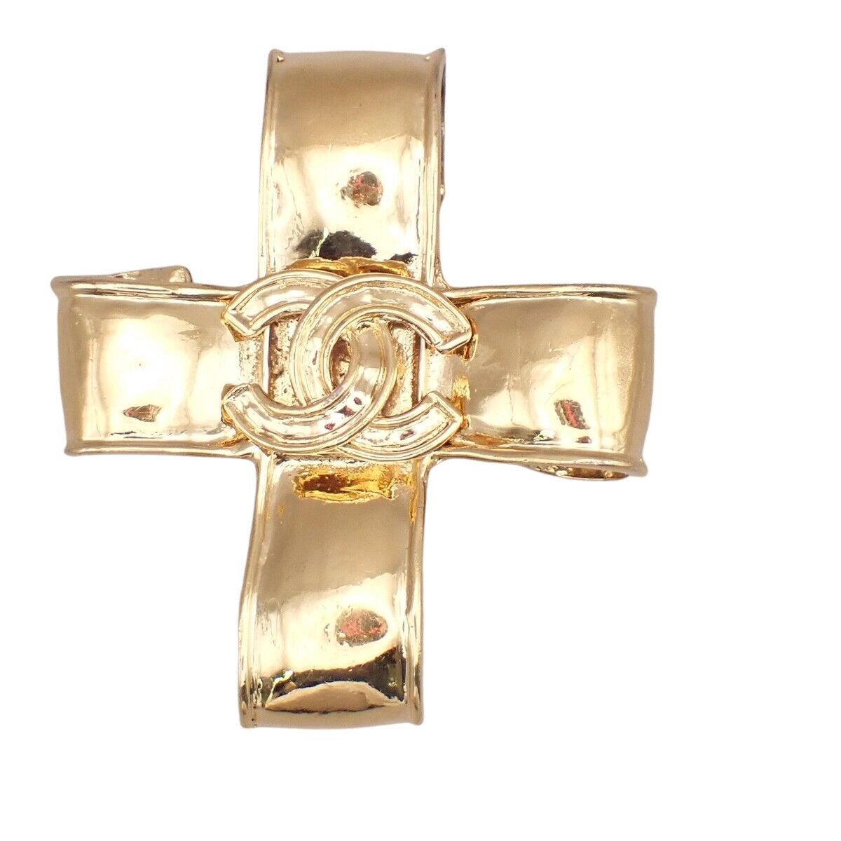 Chanel Cross Gold Gold Plated Brooch 