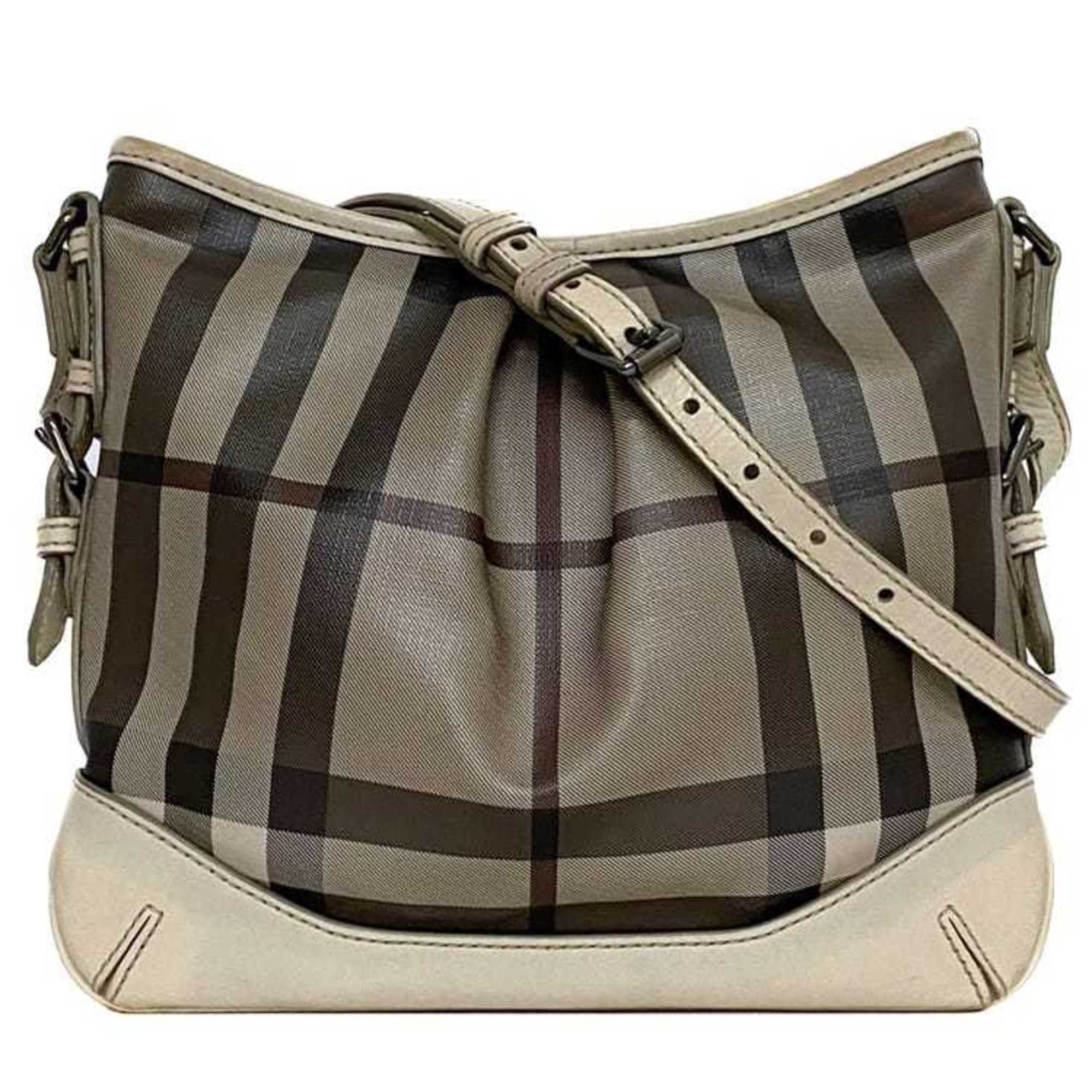 Burberry Smoke Check Grey Leather Shoulder Bag