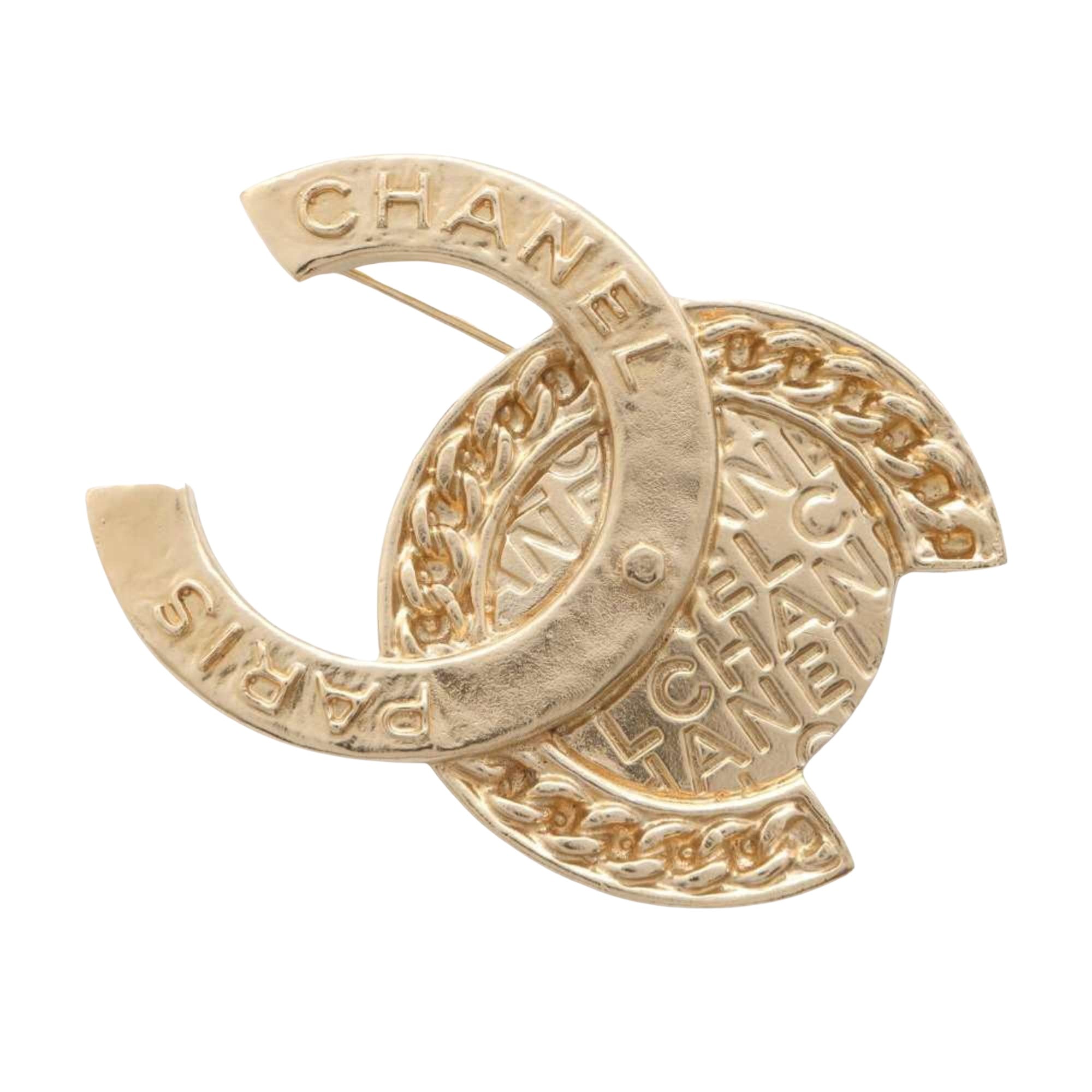 Chanel Logo CC Gold Metal Brooch 