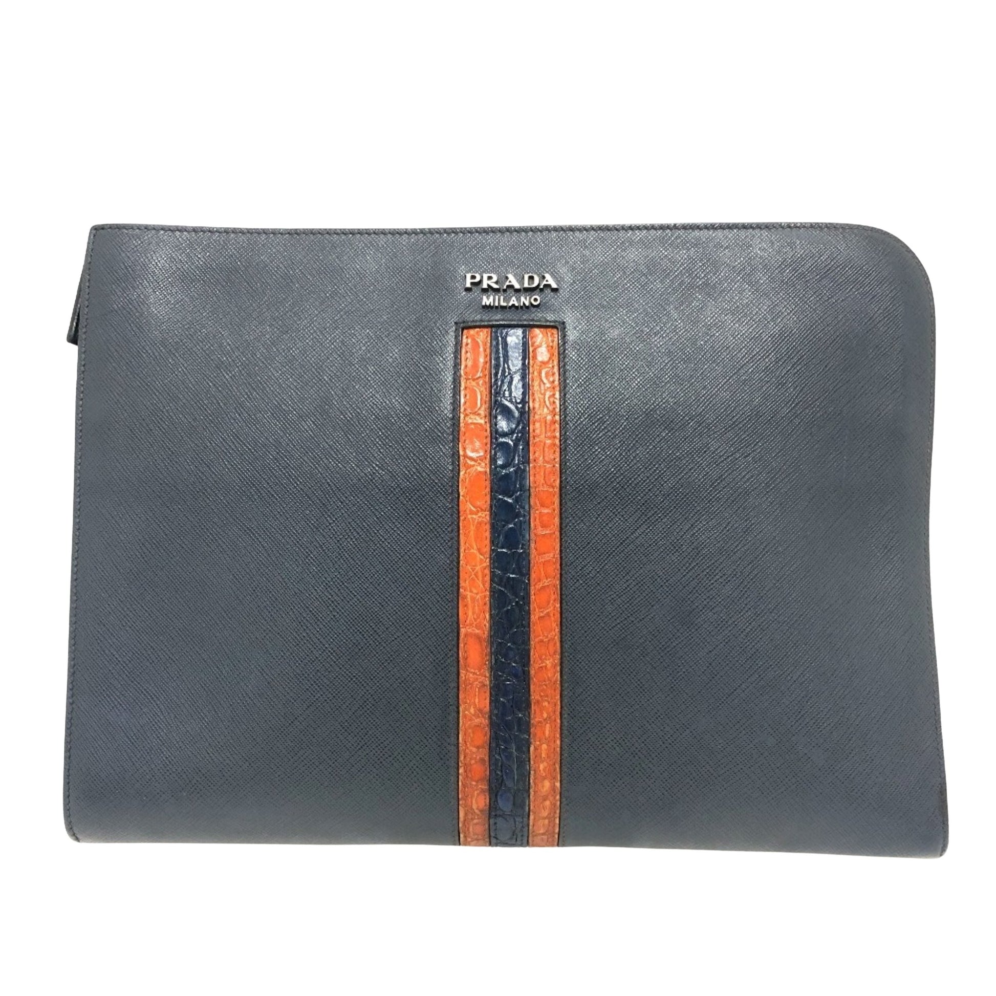 Prada Saffiano Navy Leather Clutch Bag