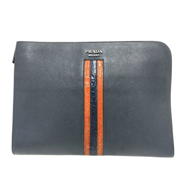 Prada Saffiano Navy Leather Clutch Bag