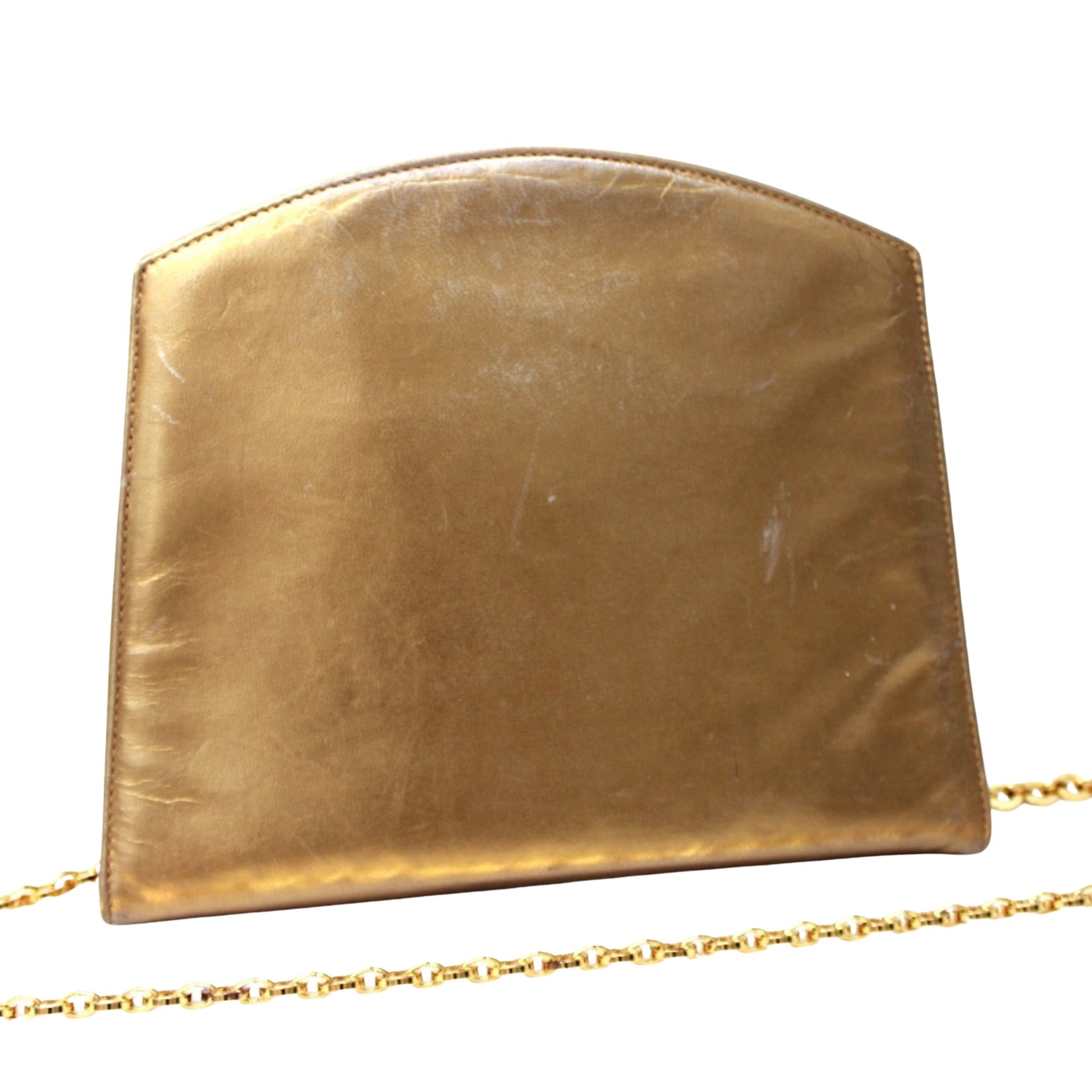 Salvatore Ferragamo Gold Leather Clutch Bag