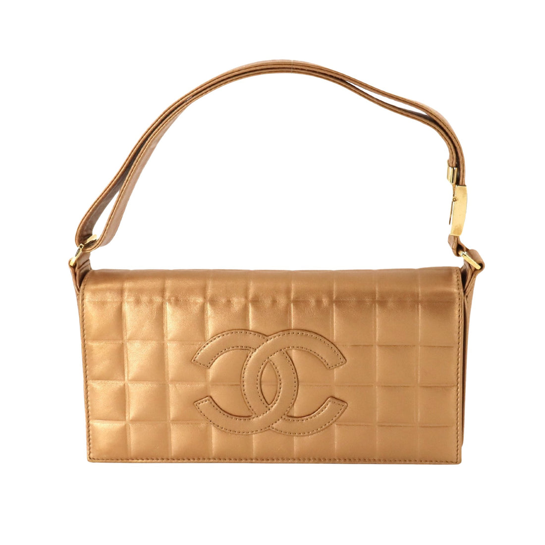 Chanel Chocolate bar Gold Leather Shoulder Bag