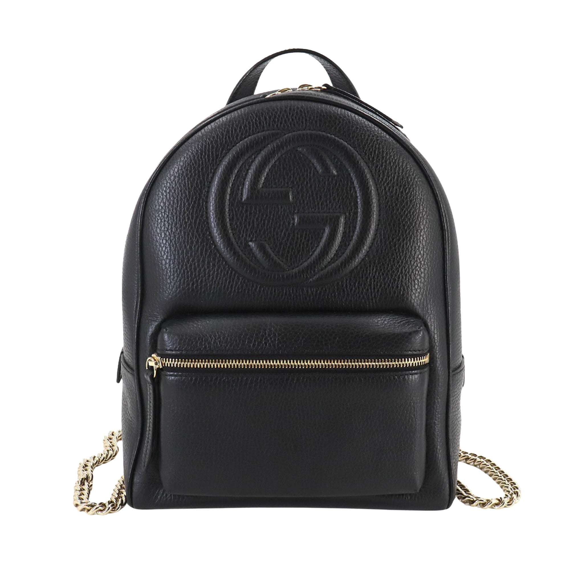 Gucci Interlocking G Black Leather Backpack Bag