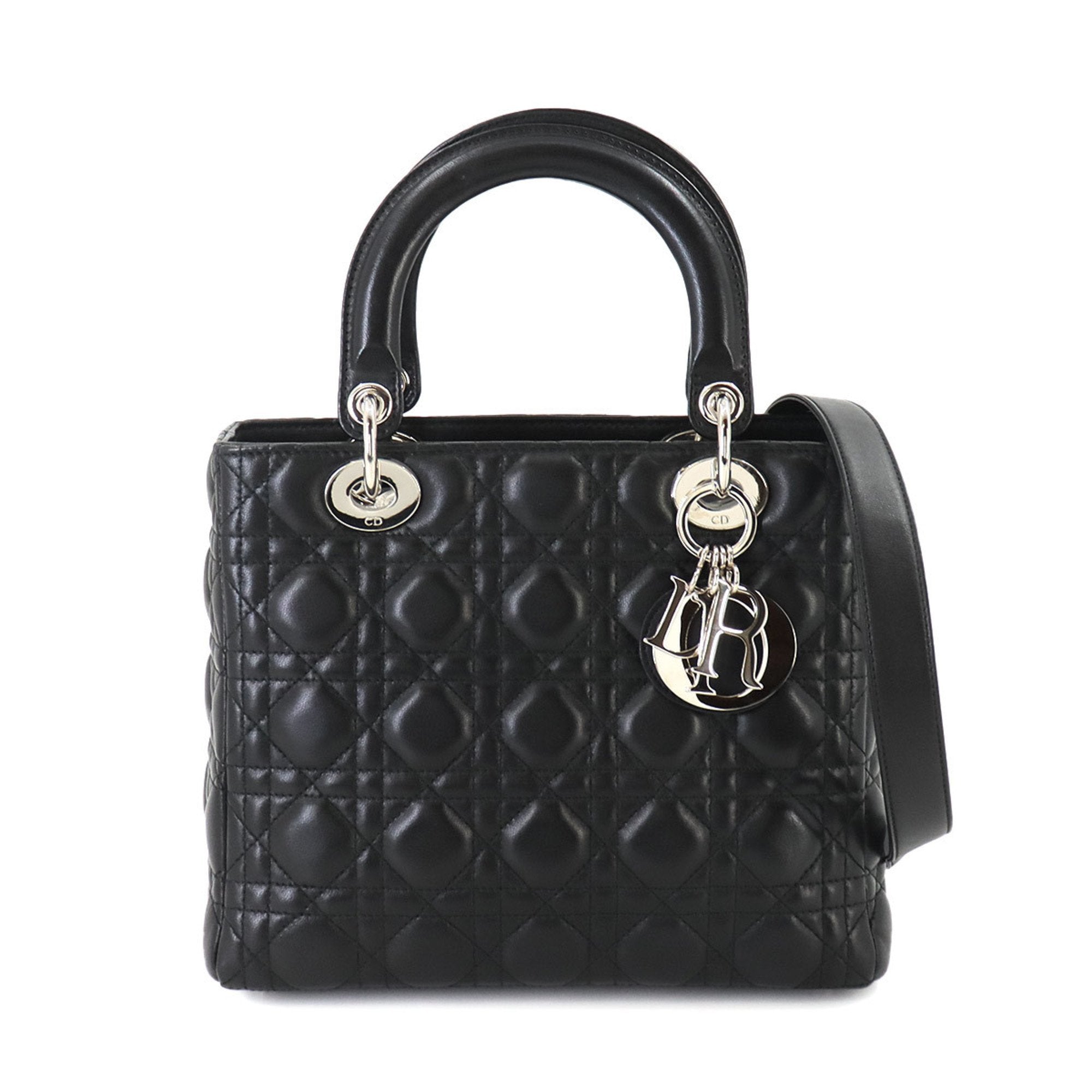 Dior Lady Dior Medium Black Leather Handbag 