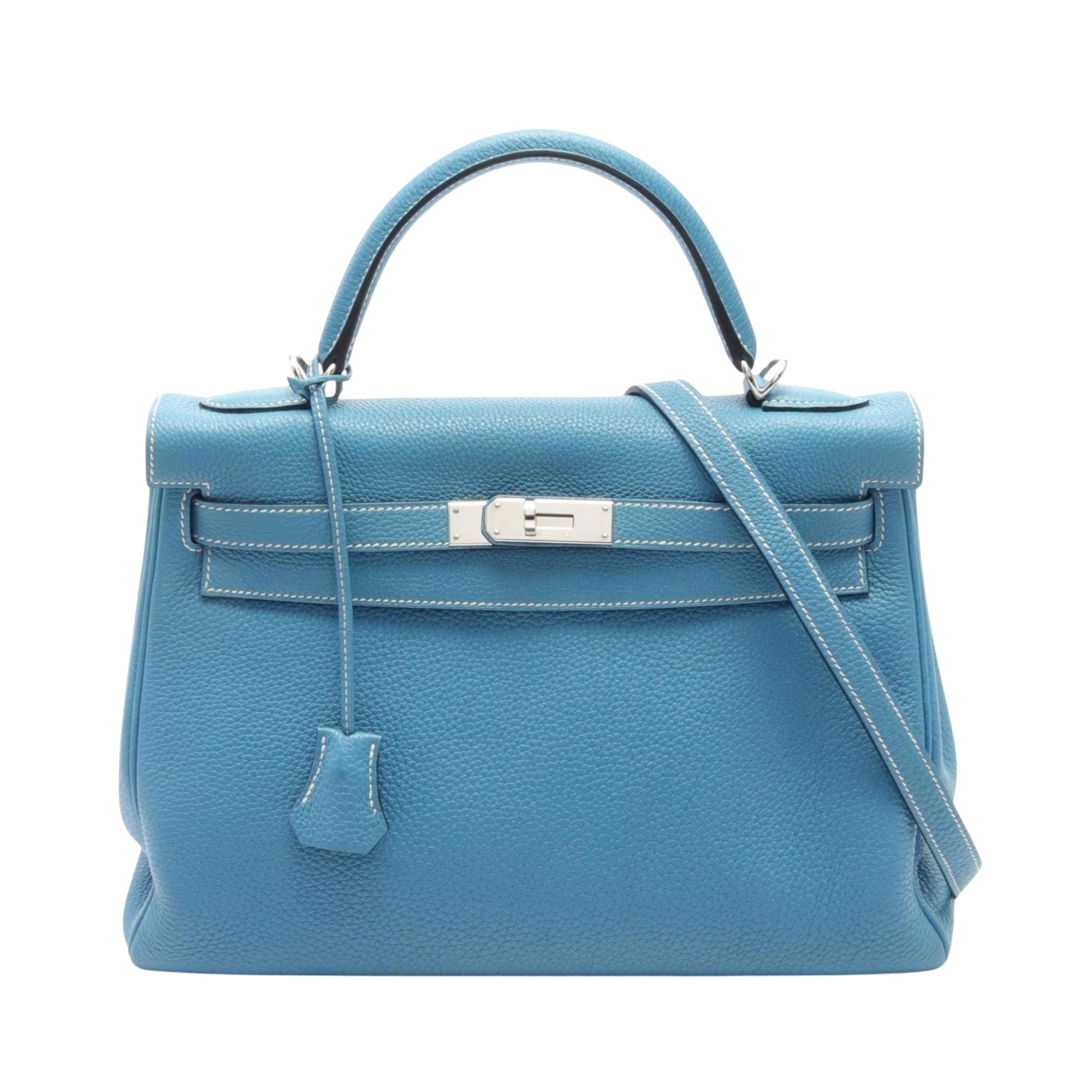 Hermès Kelly 32 Blue Leather Handbag 