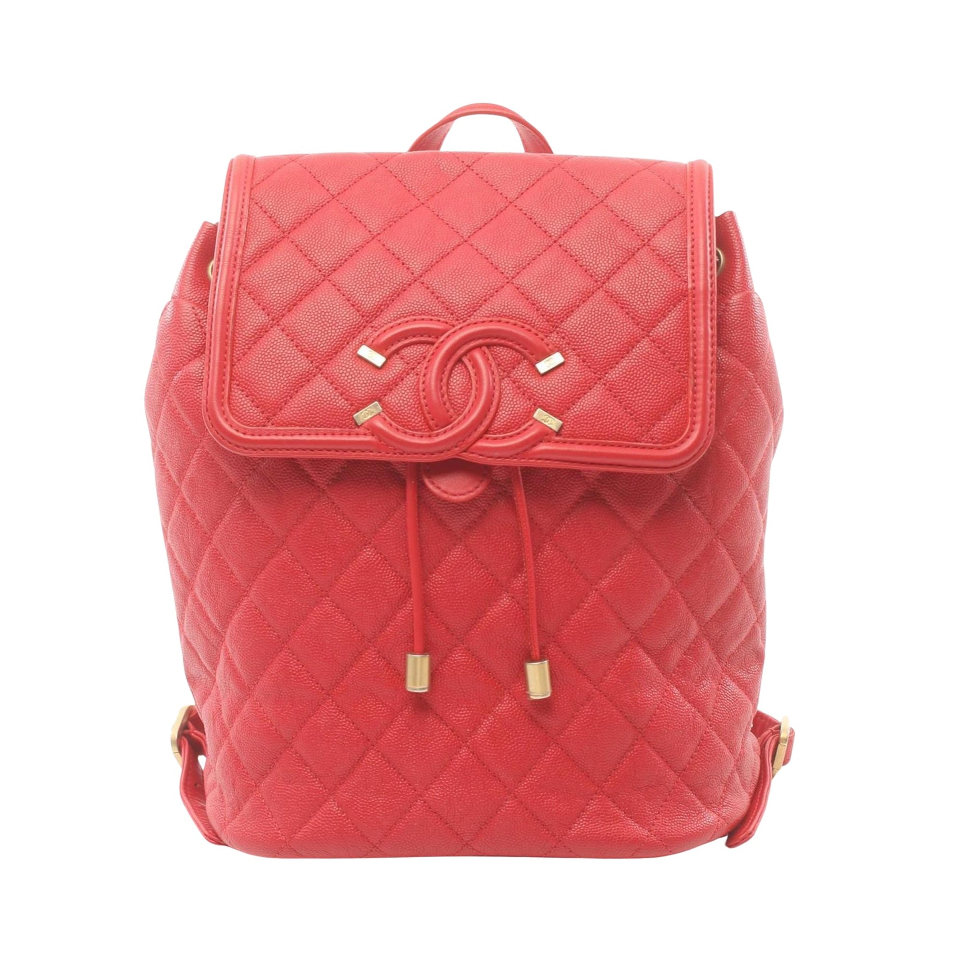 Chanel CC Filigree Red Leather Backpack Bag