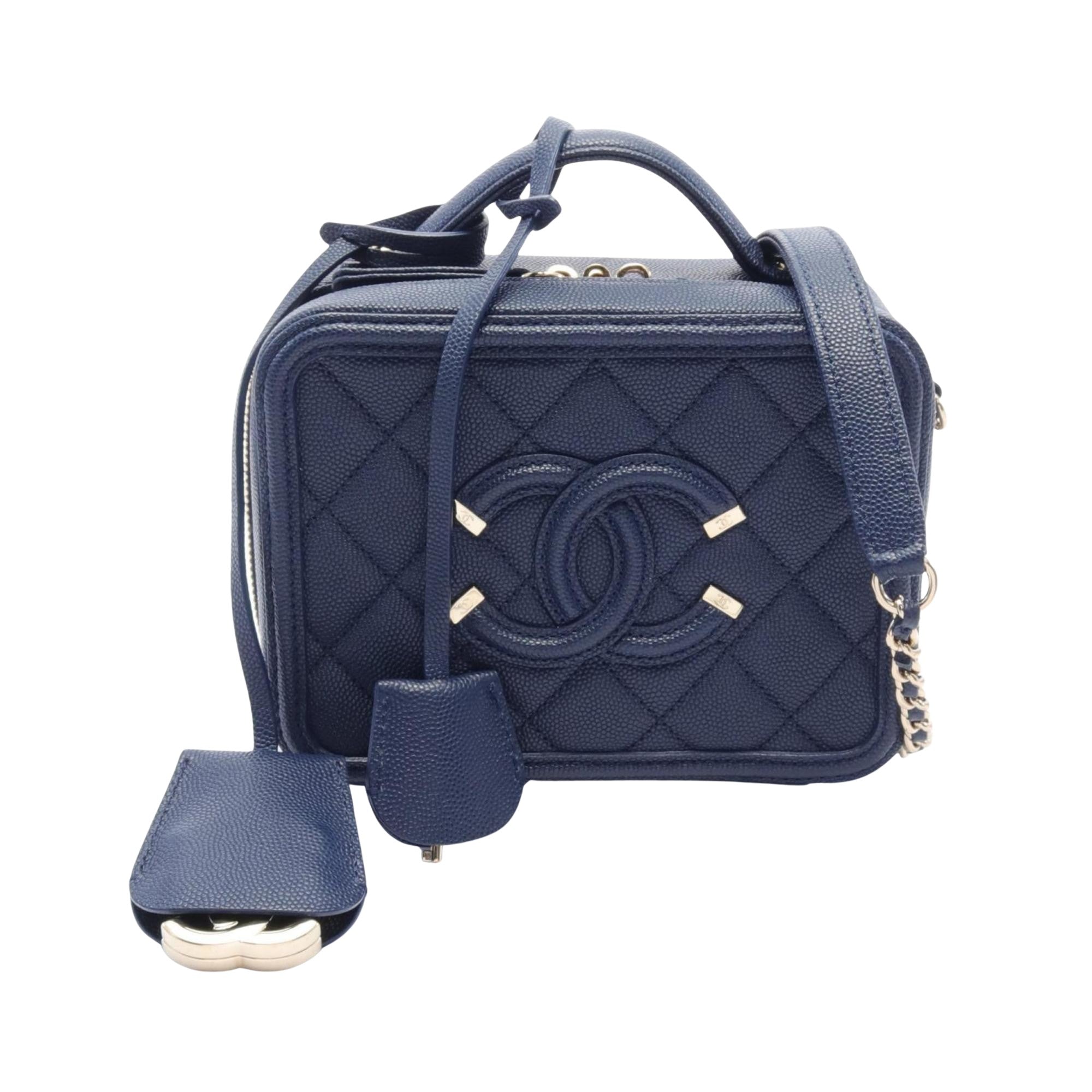 Chanel CC Filigree Navy Leather Shoulder Bag