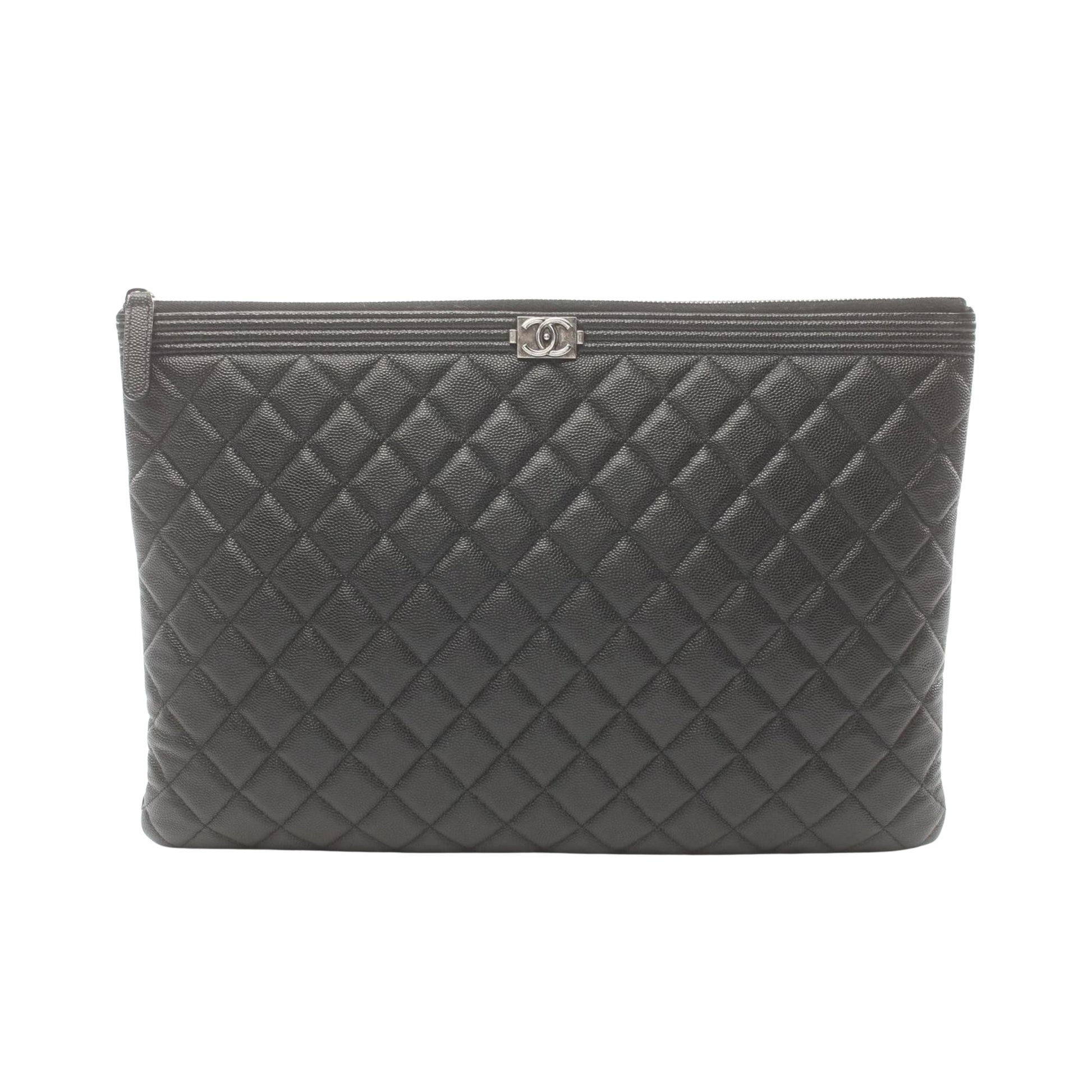 Chanel Matelasse Pouch Black Leather Clutch Bag