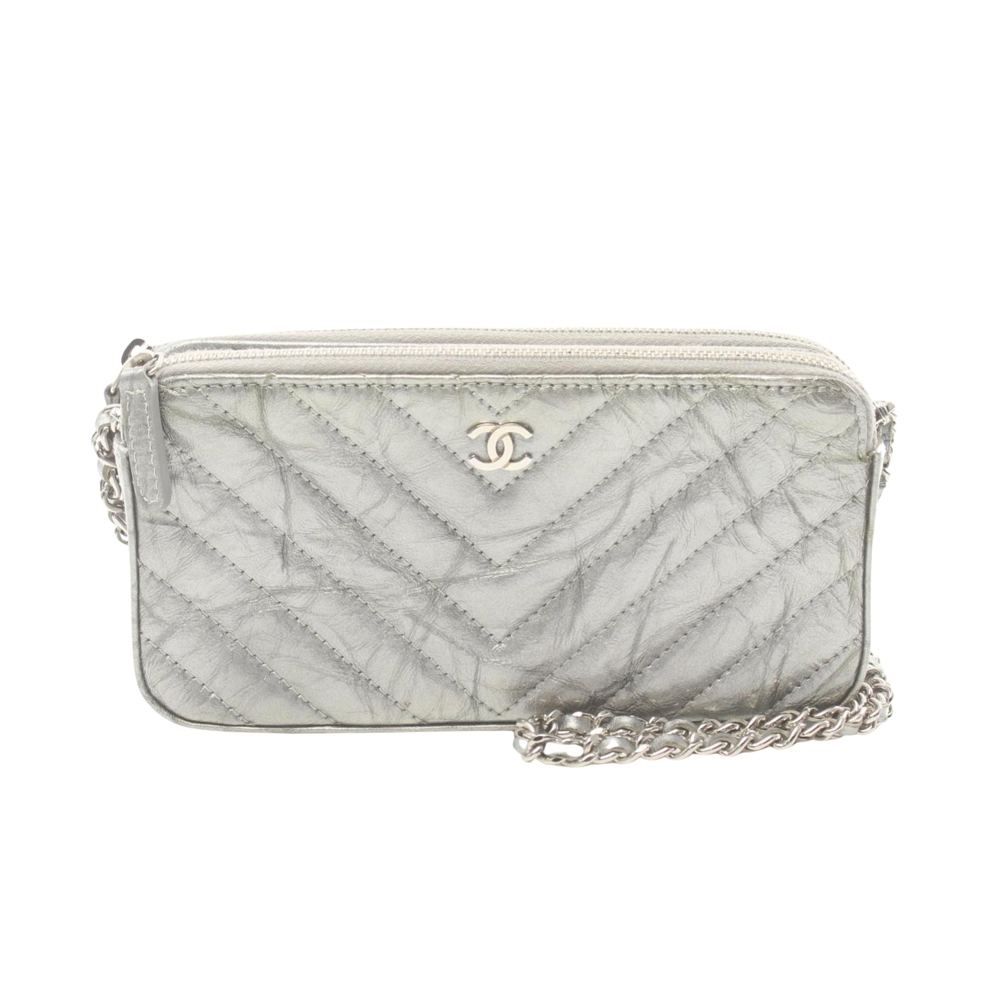 Chanel Wallet On Chain Grey Leather Shoulder Bag