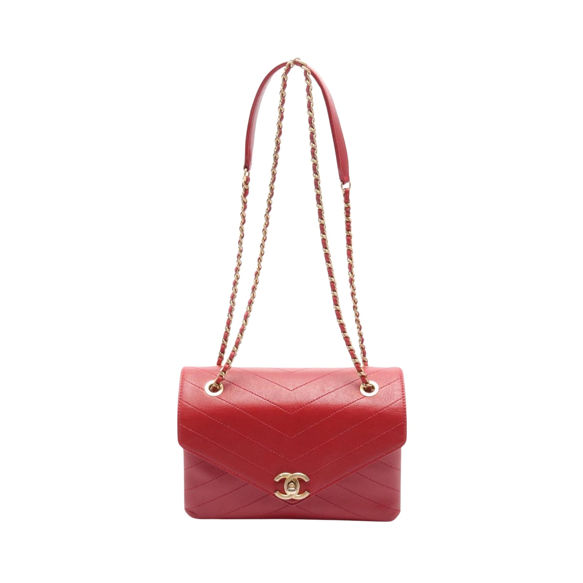 Chanel V-Stich Red Leather Shoulder Bag