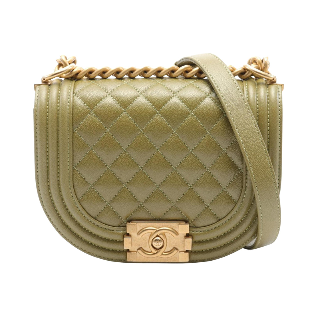 Chanel Boy Khaki Leather Shoulder Bag