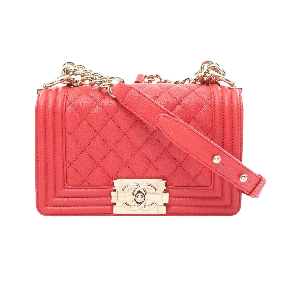 Chanel Boy Red Leather Shoulder Bag