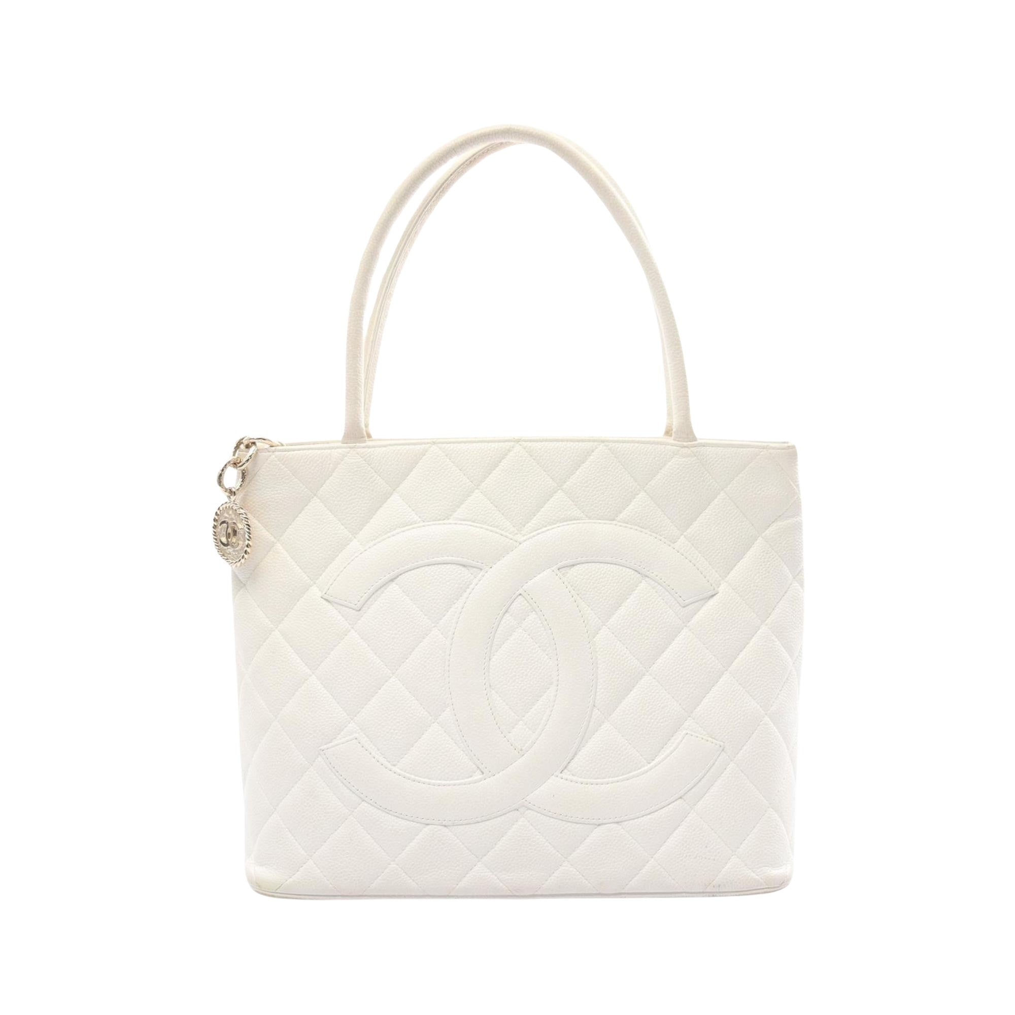 Chanel Medaillon White Leather Tote Bag