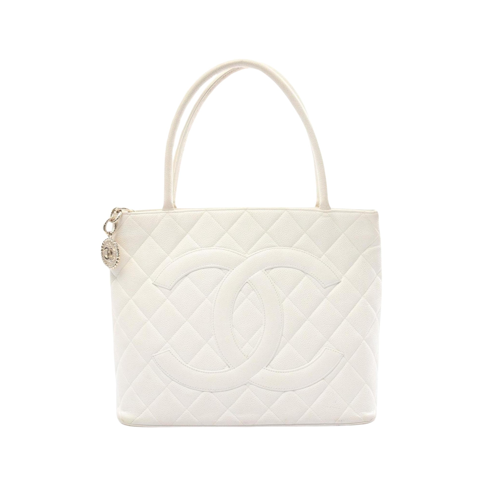 Chanel Medaillon White Leather Tote Bag