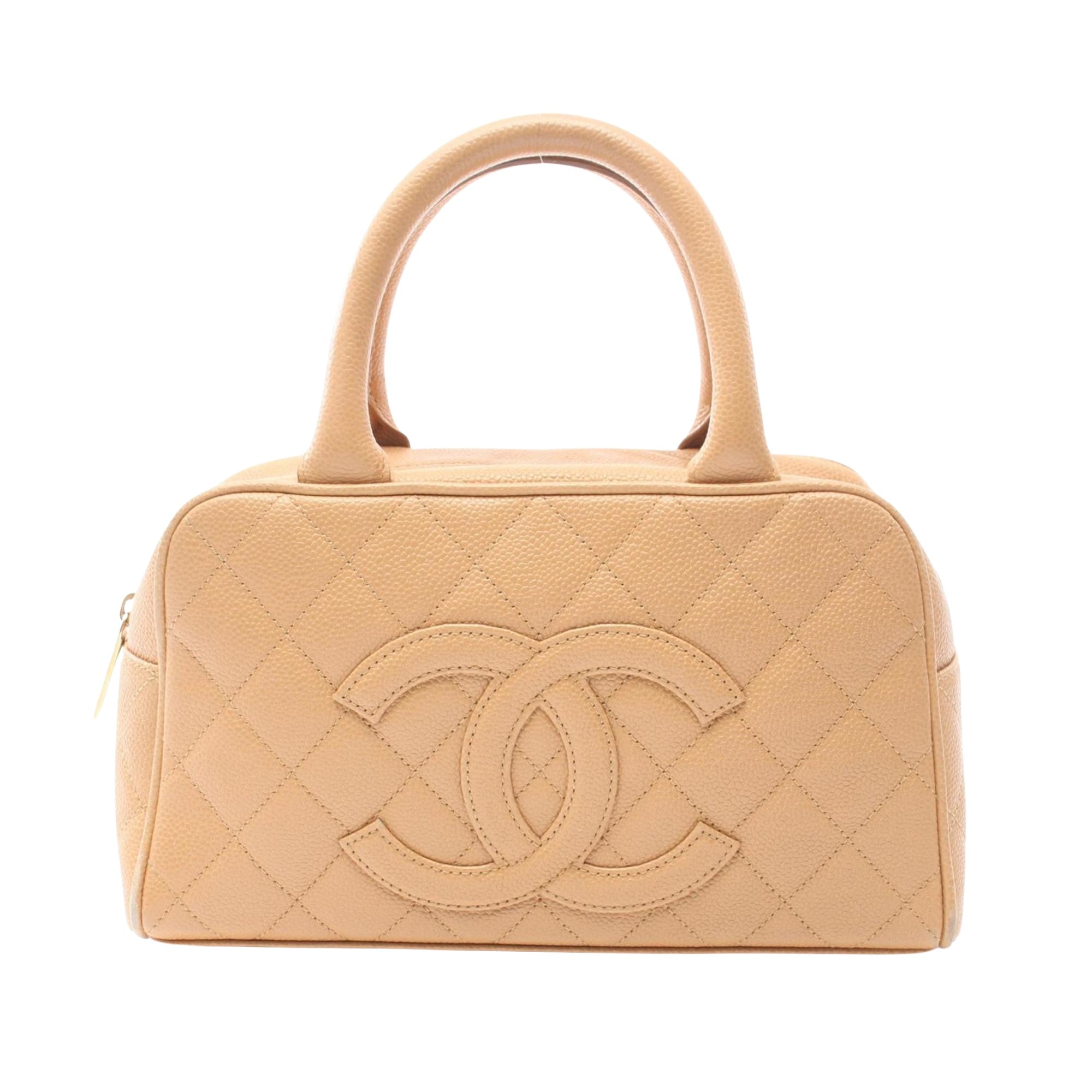 Chanel Bowling Beige Leather Handbag 