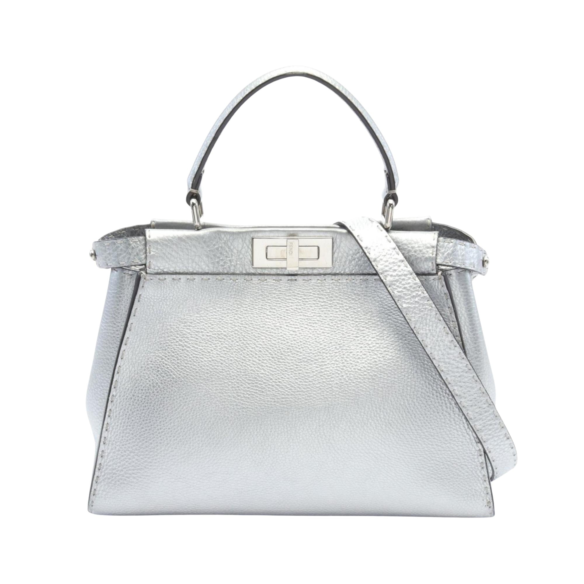 Fendi Peekaboo Silver Leather Handbag 