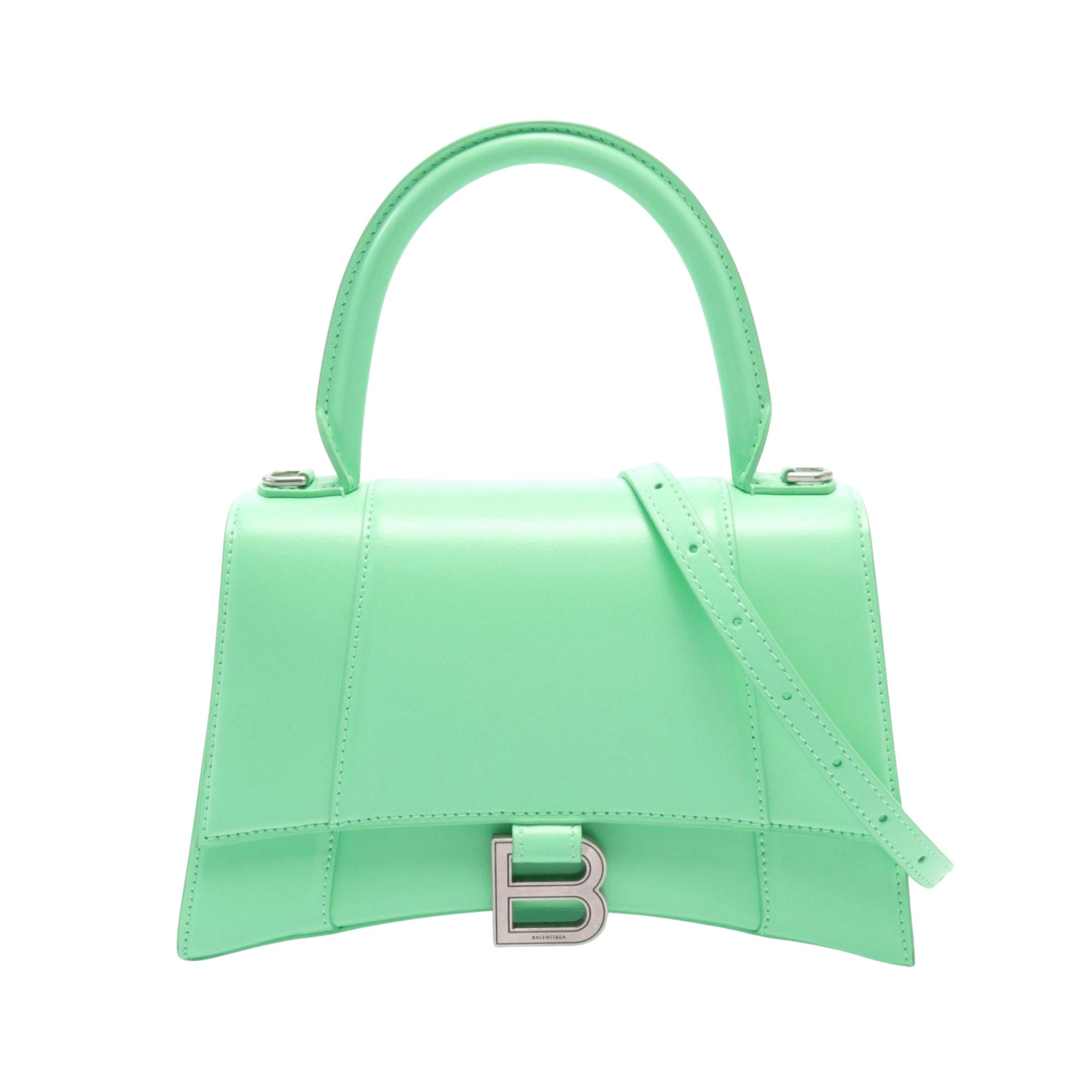 Balenciaga Hourglass Green Leather Handbag 