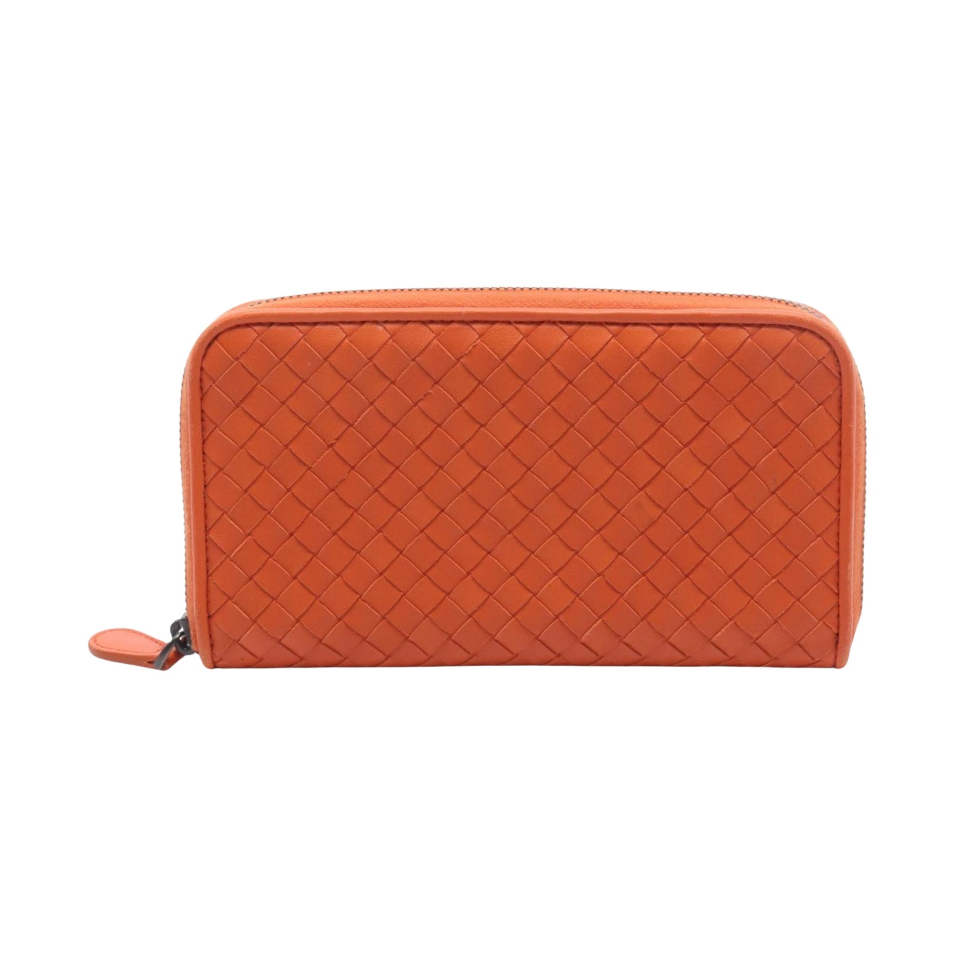 Bottega Veneta Intrecciato Orange Leather Wallet 