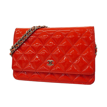 Chanel Wallet On Chain Red Patent Leather Shoulder Bag