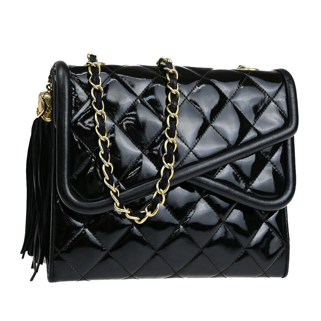 Chanel Matelassé Black Patent Leather Shoulder Bag