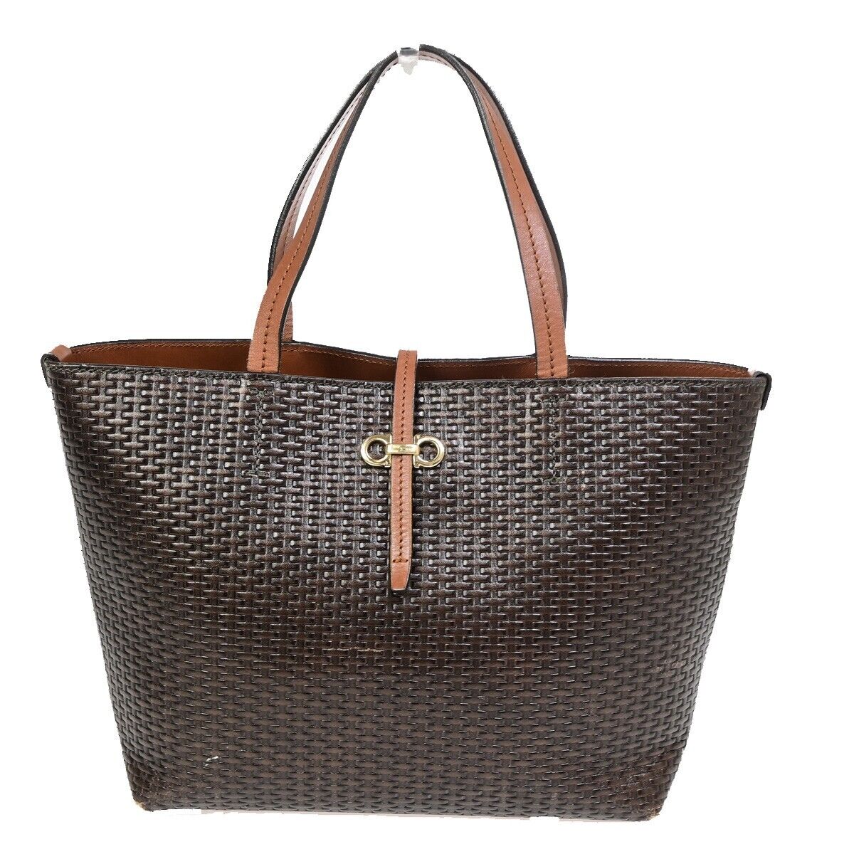 Salvatore Ferragamo Gancini Brown Canvas Tote Bag