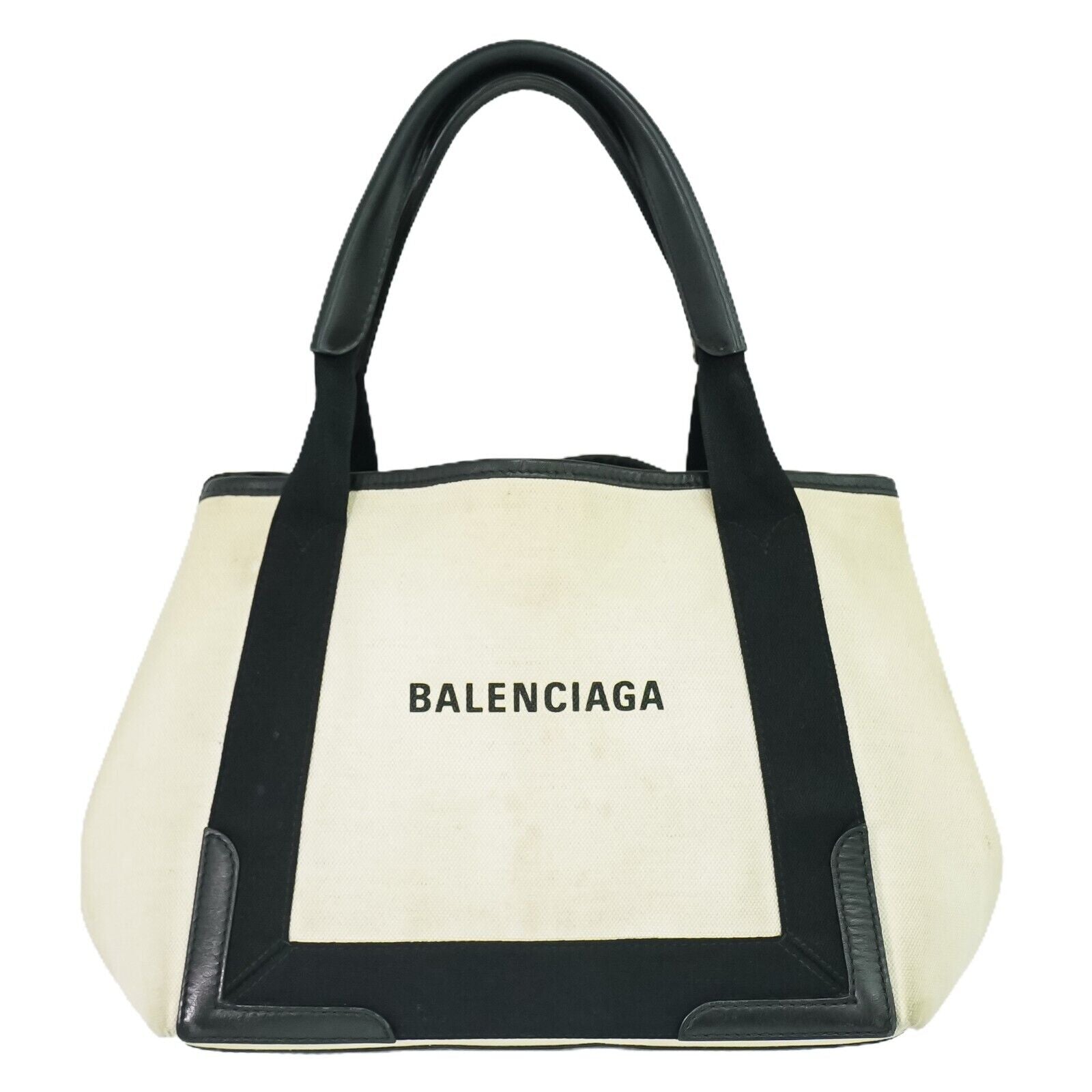 Balenciaga Navy Cabas White Canvas Handbag 