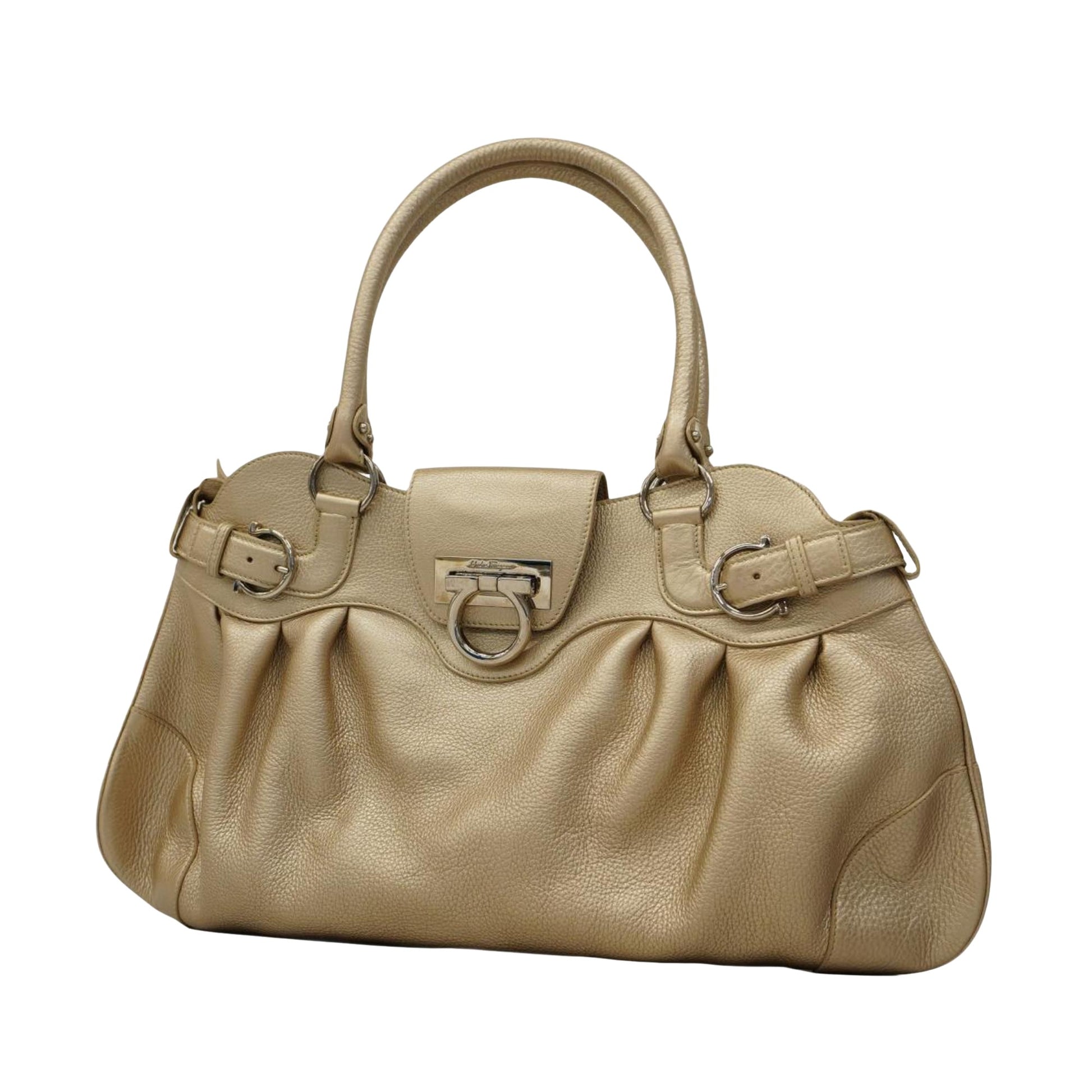 Salvatore Ferragamo Gancini Gold Leather Tote Bag