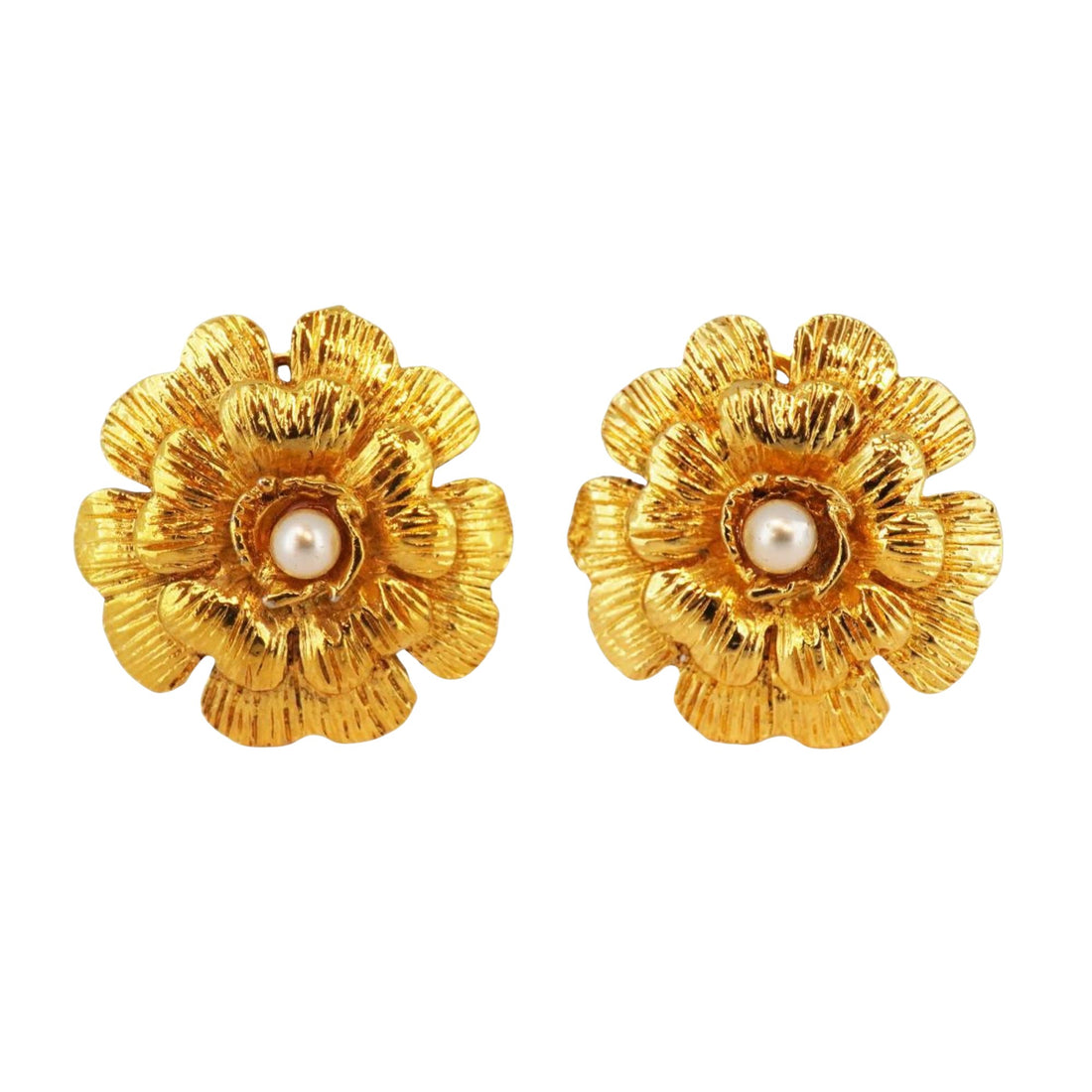 Chanel Camellia Gold Gold Plated Earring 