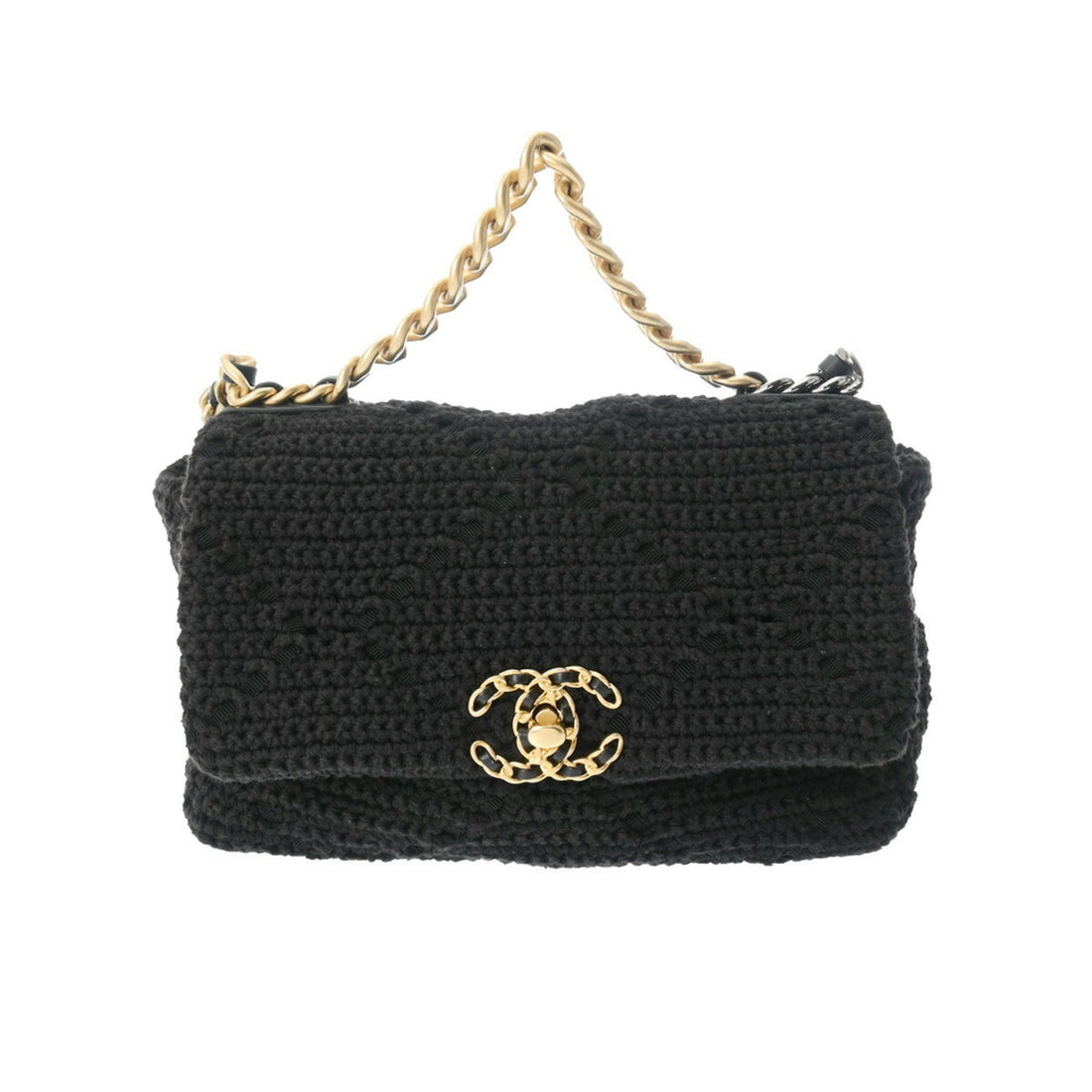 Chanel Logo CC Black Cotton Shoulder Bag