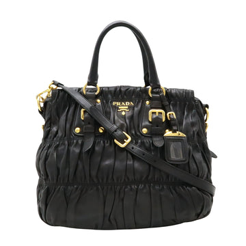 Prada Gathered Black Leather Handbag 